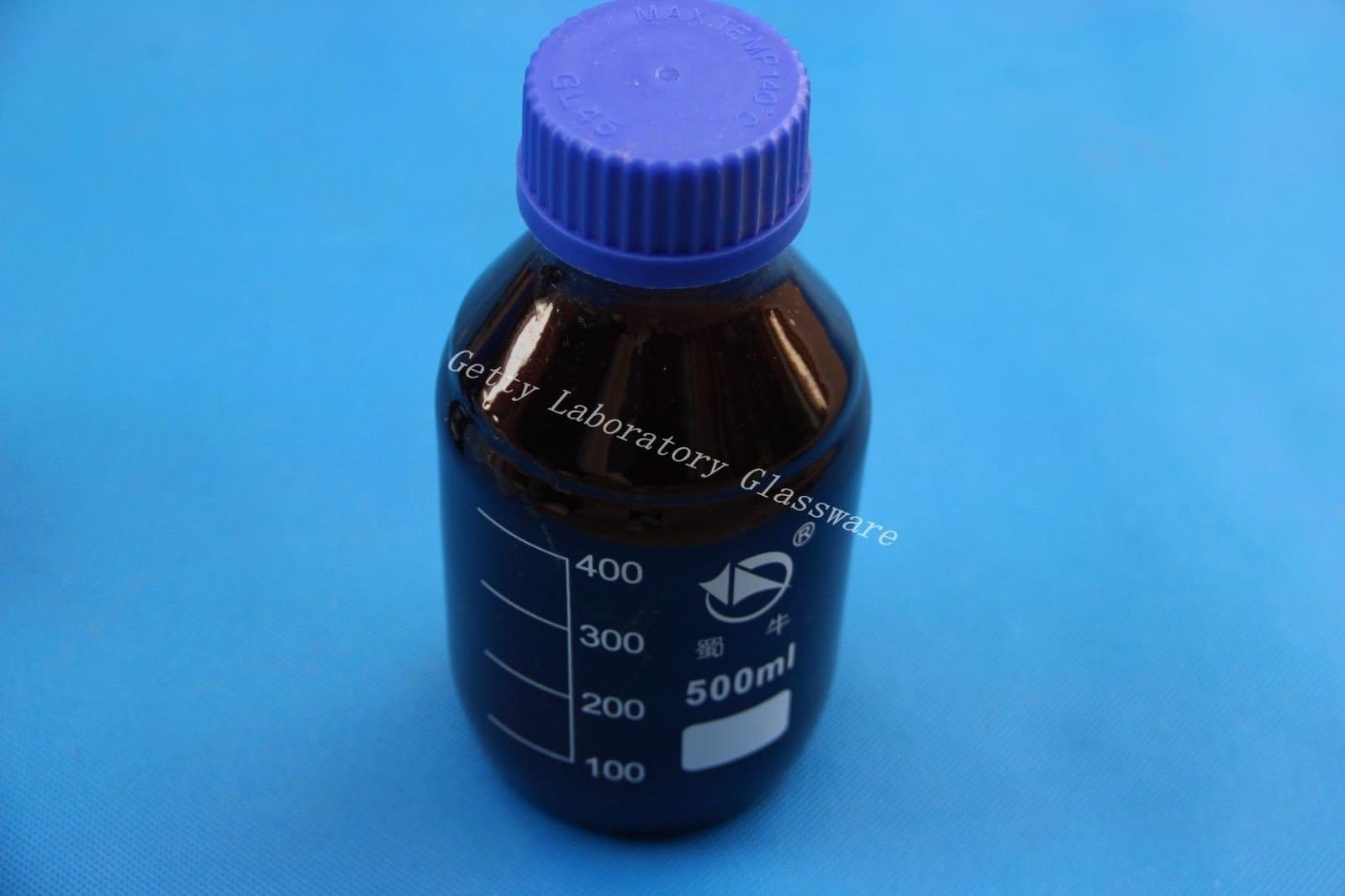 Lab Glass 500mL Amber Brown Reagent Bottle w Cap autoclavable, Heavy Wall