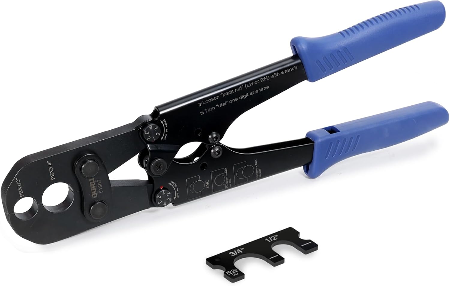 OURU PEX Crimping Tool for Copper Rings 1/2" & 3/4", Plumbing Tool with Go/No-Go Gauge, Meets ASTM F1807 Standard