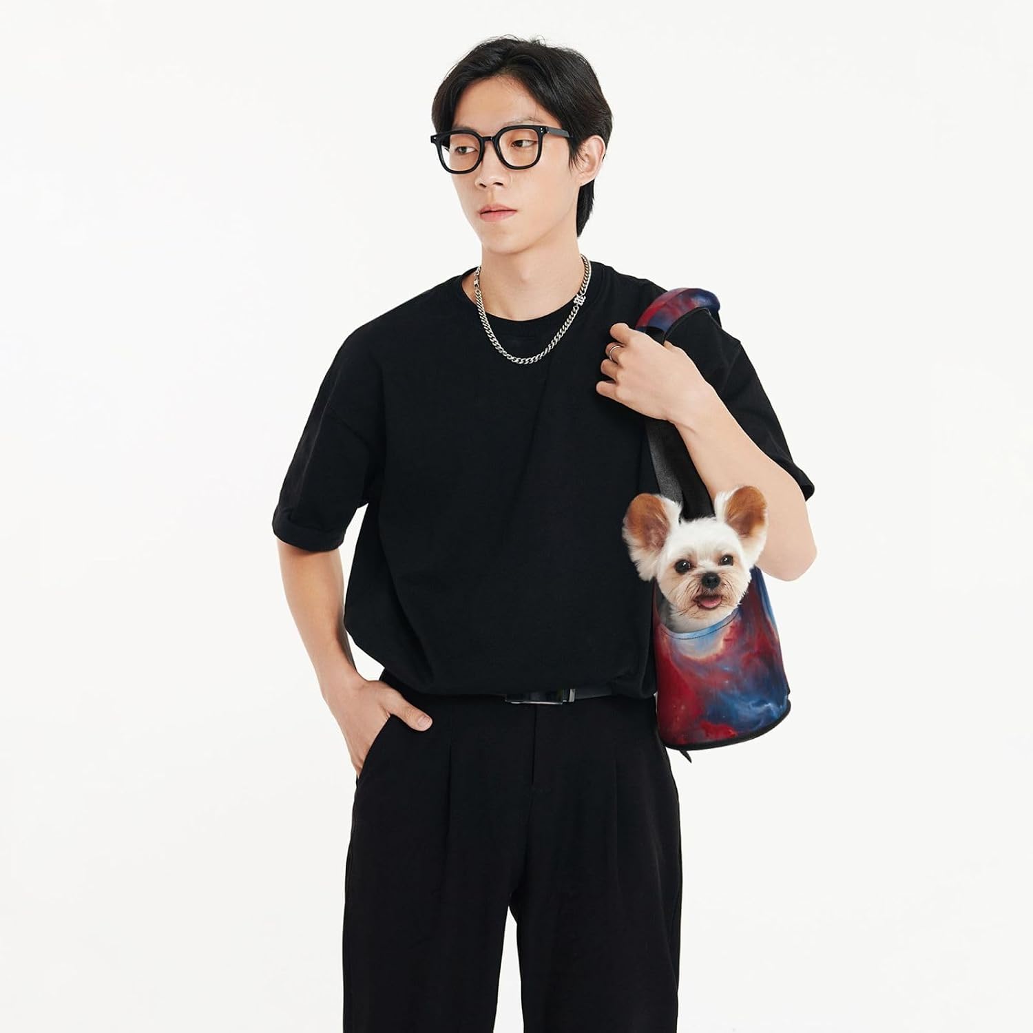 Red Blue Galaxy Print Portable Foldable Shoulder Bag for Travel,with Collar Hook and Handle Pad,Cute Stylish Design