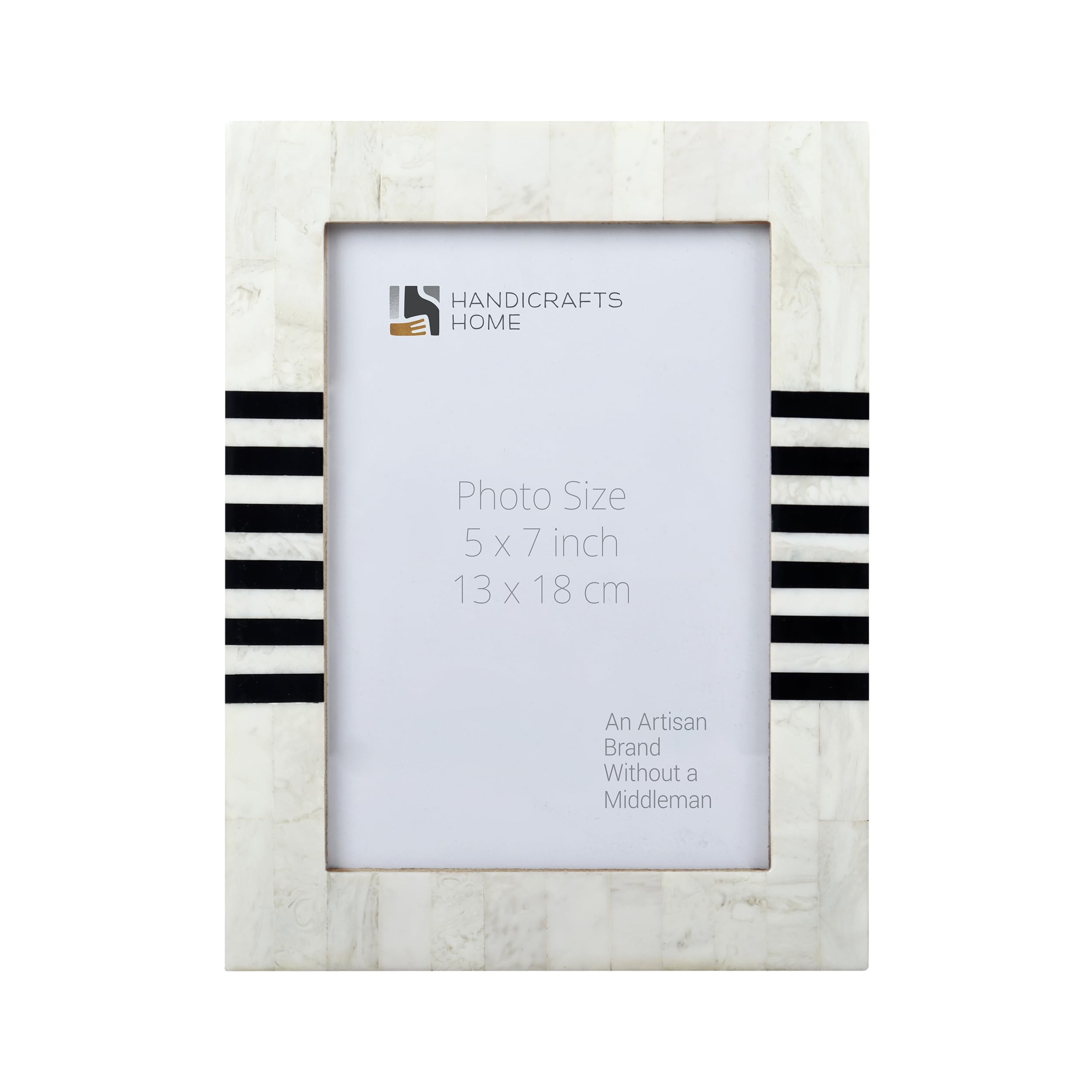Handicrafts Home Black 5x7 Picture Frame, Handmade Resin Inlay Decorative Photo Frame, White Picture Frame for Tabletop Display or Wall Hanging Frame for Living Room Wall Decor Office Desk Decor
