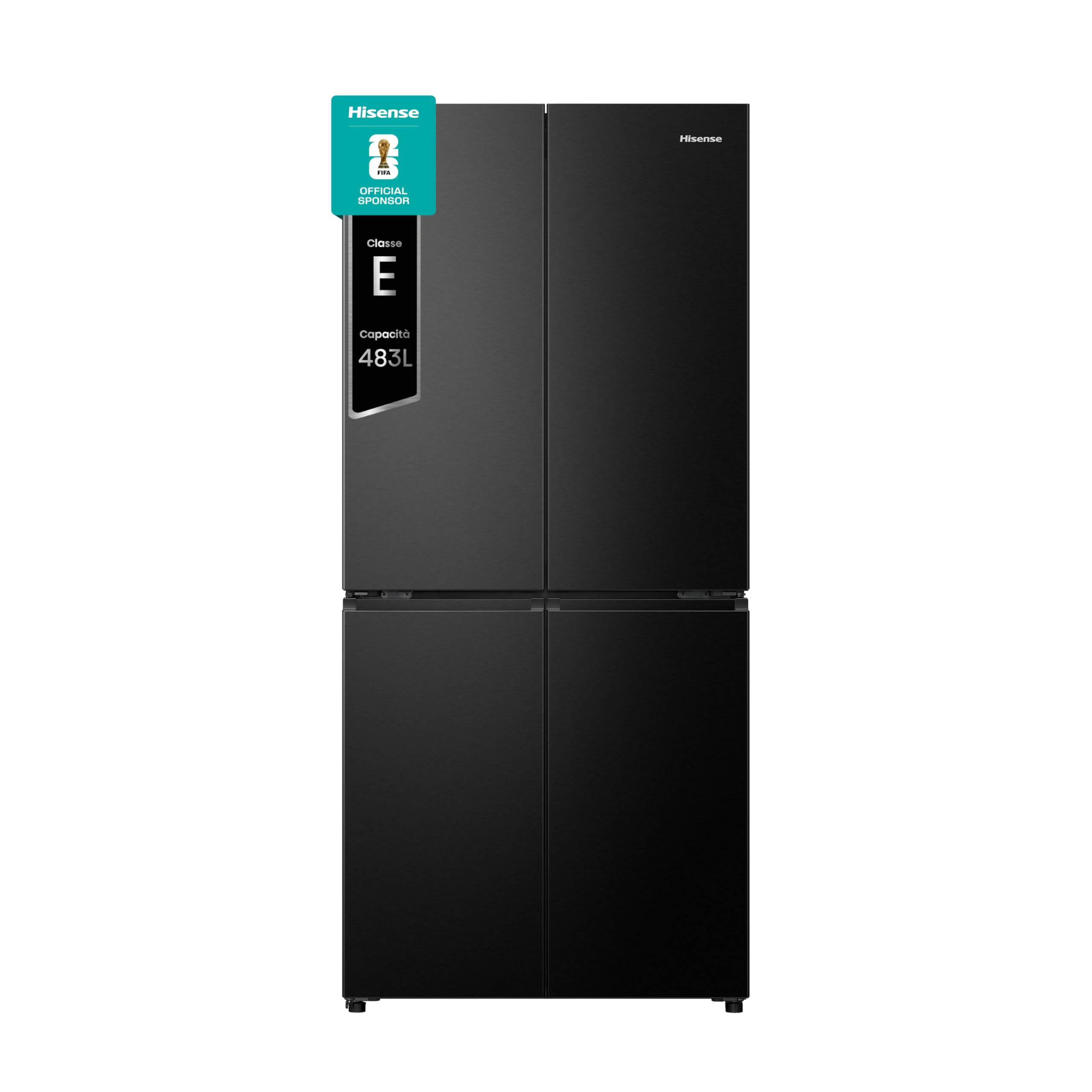 Hisense RQ5P470SAFE, Frigorifero Americano Quattro Porte, Classe E, Black Inox, Total No Frost, WiFi, Metal cooling, Zona convertibile, 483 litri, Controllo elettronico touch