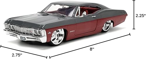 Miniatura 8 de Jada Toys Big Time Muscle 1:24 1967 Chevy Impala SS Gris/Borgoña Coche fundido a presión, juguetes para niños y adultos