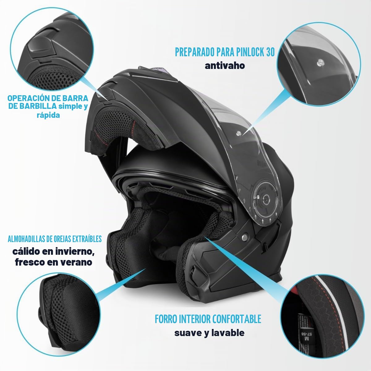 VINZ Busan Casco Modular con Visera Solar | Casco Moto & Scooter & Ciclomotor | ECE 22.06 Homologado | En Tamaño XS - XXL | para Hombre y Mujer