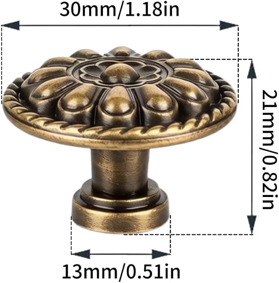 8 PCs Vintage Antique Brass Knobs Handles Pulls with Flower Pattern for Cabinet Drawer Door