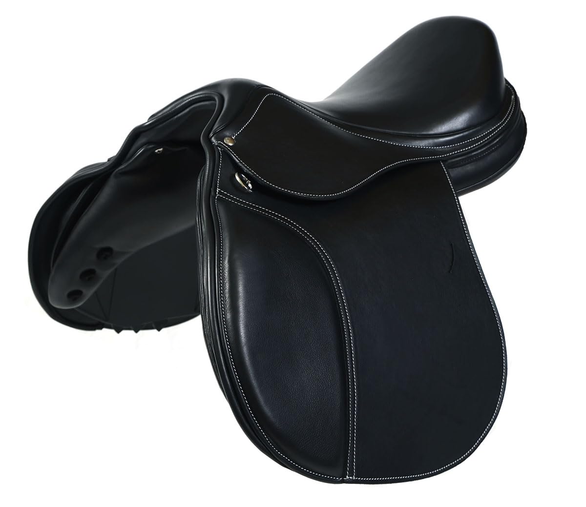 17,5, Noir: Selle de dressage en cuir, modèle Lyon, avec appuis hauts