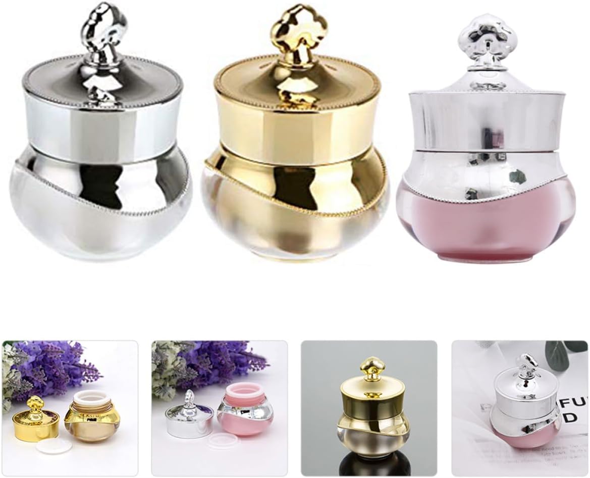 FRCOLOR 3pcs Refillable Face Cream Jars Set with Leak-proof Lids 5g Gold, Pink Silver, and Pearl White for Travel and Skincare Storage Random Color