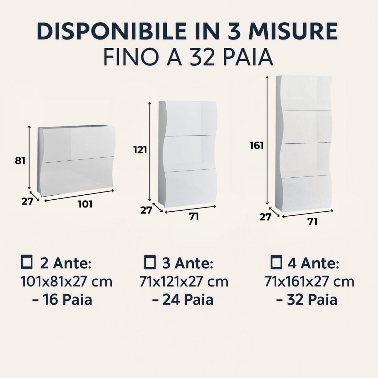 Web Convenienza Scarpiera Slim Moderna Made in Italy - 24 Paia di Scarpe, Salvaspazio con Ante a Ribalta in Legno - Mobile da Ingresso modello Mare Bianca Lucida (4 Ante)