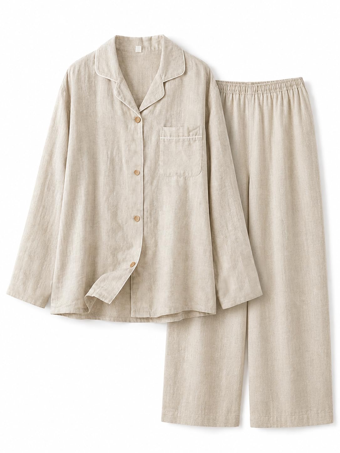 RAKUYUME Damen Pyjama Set, Leinen Langarm Schlafanzug mit Hose | 100% Leinen, atmungsaktive Damen Nachtwäsche, Ganzjahres-Pyjama, Hausanzug und Loungewear für Zuhause