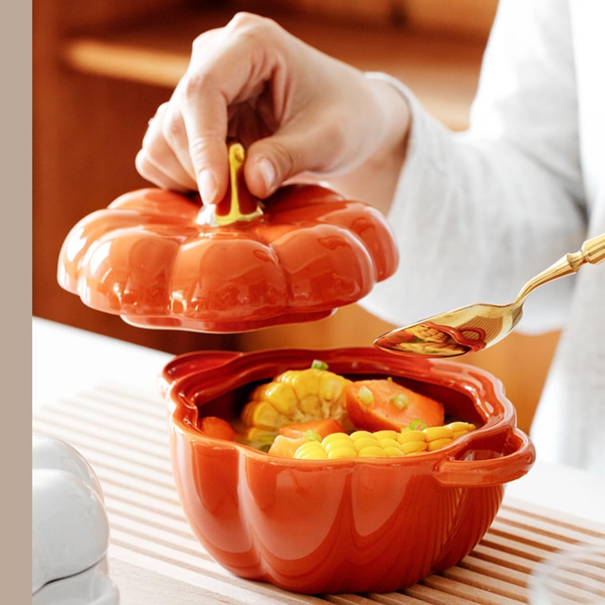 Kürbis Keramikschale Mit Deckel - 425ml Mikrowellenfest - Halloween & Thanksgiving Deko