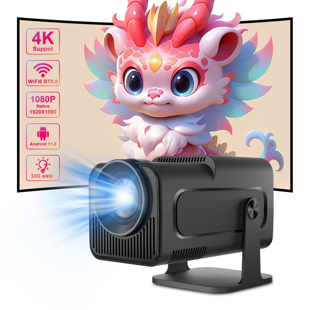 HY320 Mini Portable Floodlight Equipped with Android 11OS, Smart Floodlight with Native 1080P Automatic Trapezoid Correction, WiFi 6, BT 5.0 Supports 4K 150 inch Screen-image-4