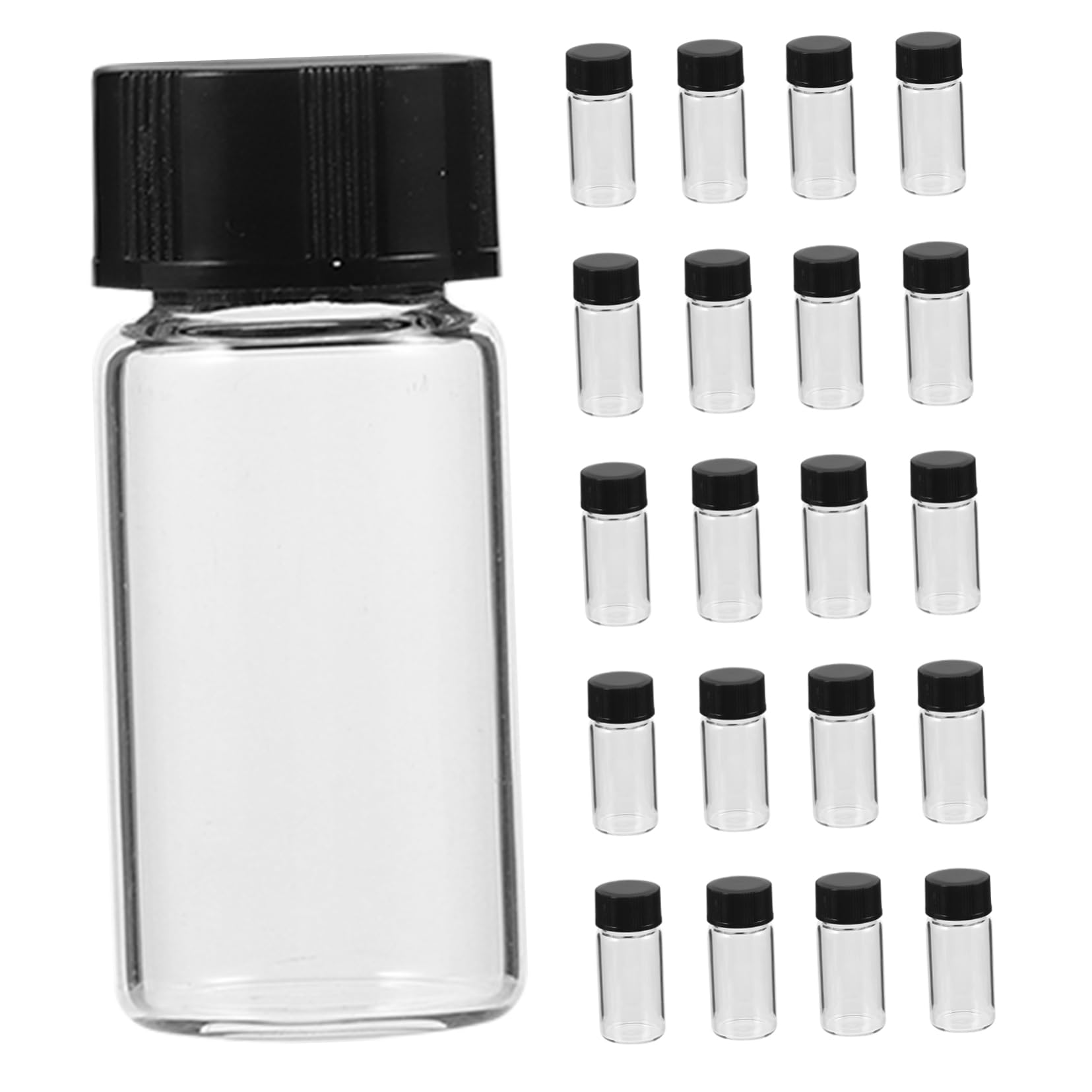 FUNOMOCYA Essential Oil Storage Bottles 100pcs 5ml Glass Sample Vials Black Caps Reagent Bottles Smooth Bottom Flat Bottom Leakproof