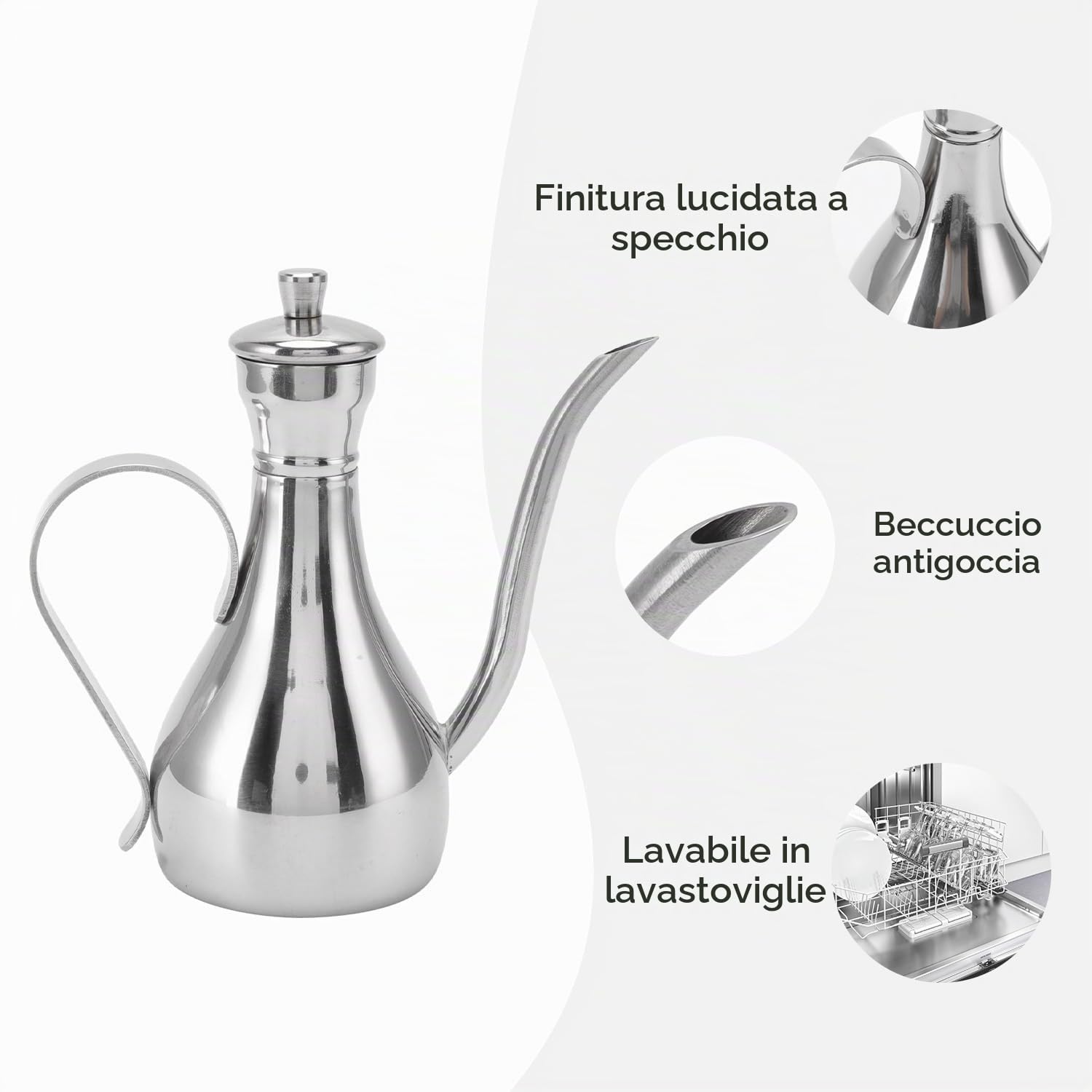 Bottiglia Olio Acciaio Inossidabile, Oliera Antigoccia con Manico Ergonomico 350ml Capacità Ampia Apertura per Condimenti Cucina Domestica Dispenser Salsa Soia Aceto Balsamico