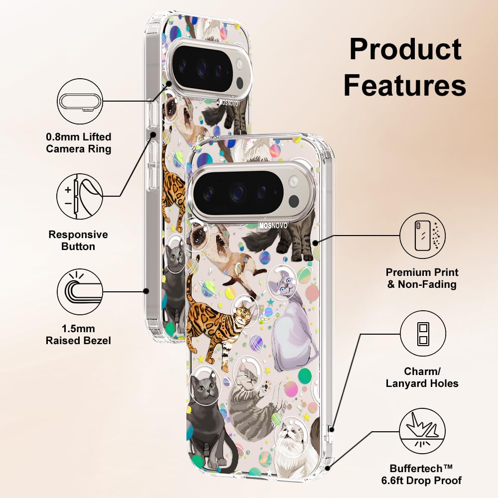 MOSNOVO Case for Google Pixel 10 & Pixel 10 Pro, [Buffertech 6.6ft Military-Grade Drop Protection] [Anti Peel Off Tech] Clear TPU Bumper Phone Case Cover Design - Cute Cherry — view 160