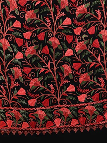 Zamour Kashmir Women Stole Scarf Wrap Shawl with Indian Embroidery Flower - 63042