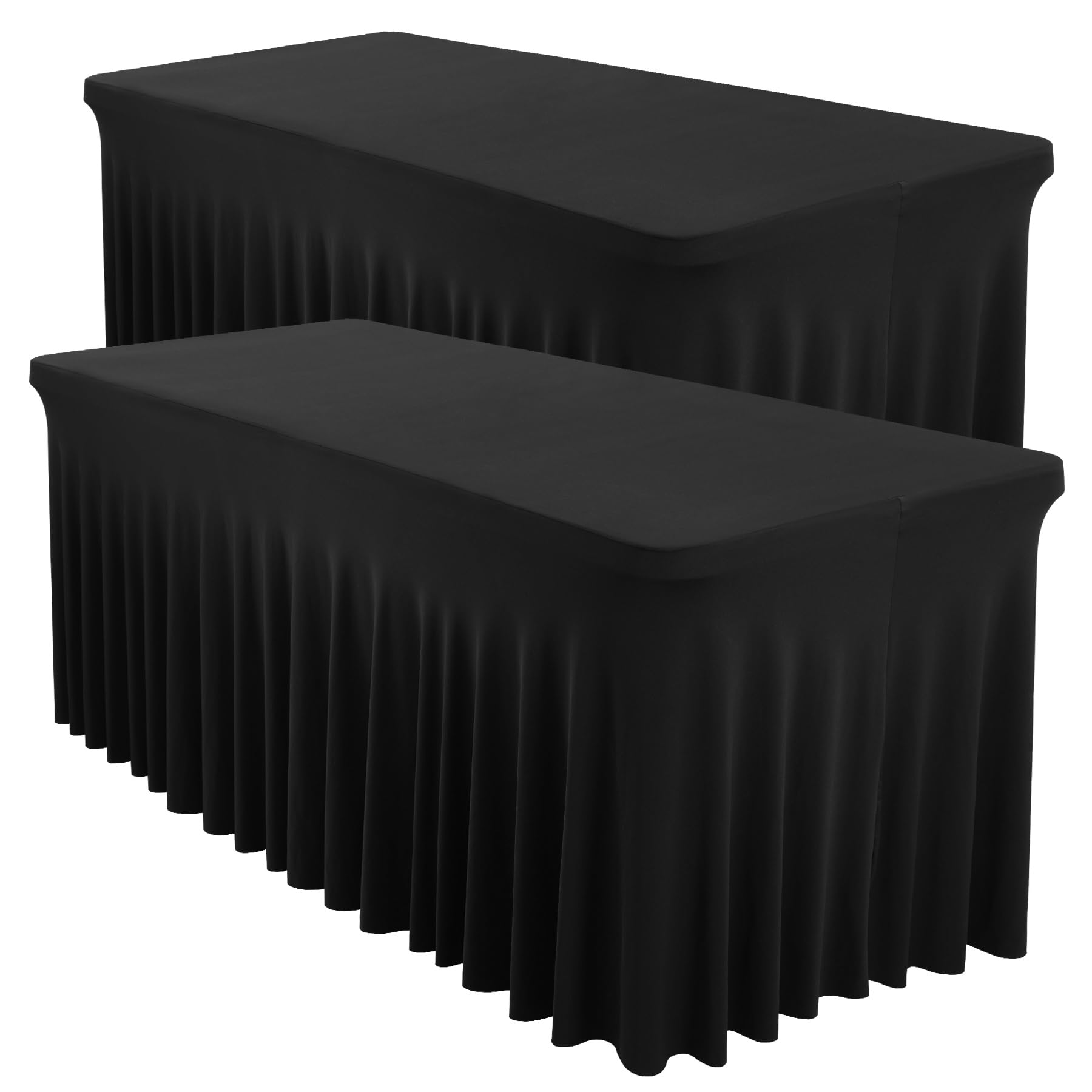 Shillance 2 Packs Black Spandex Table Covers 8 Foot, Fitted Stretch Table Cloth with Skirts 96x30 Inch, Wrinkle-Free Floor Length Rectangle Tablecloths for Trade Show Weddings Parties Banquets Events — image 1