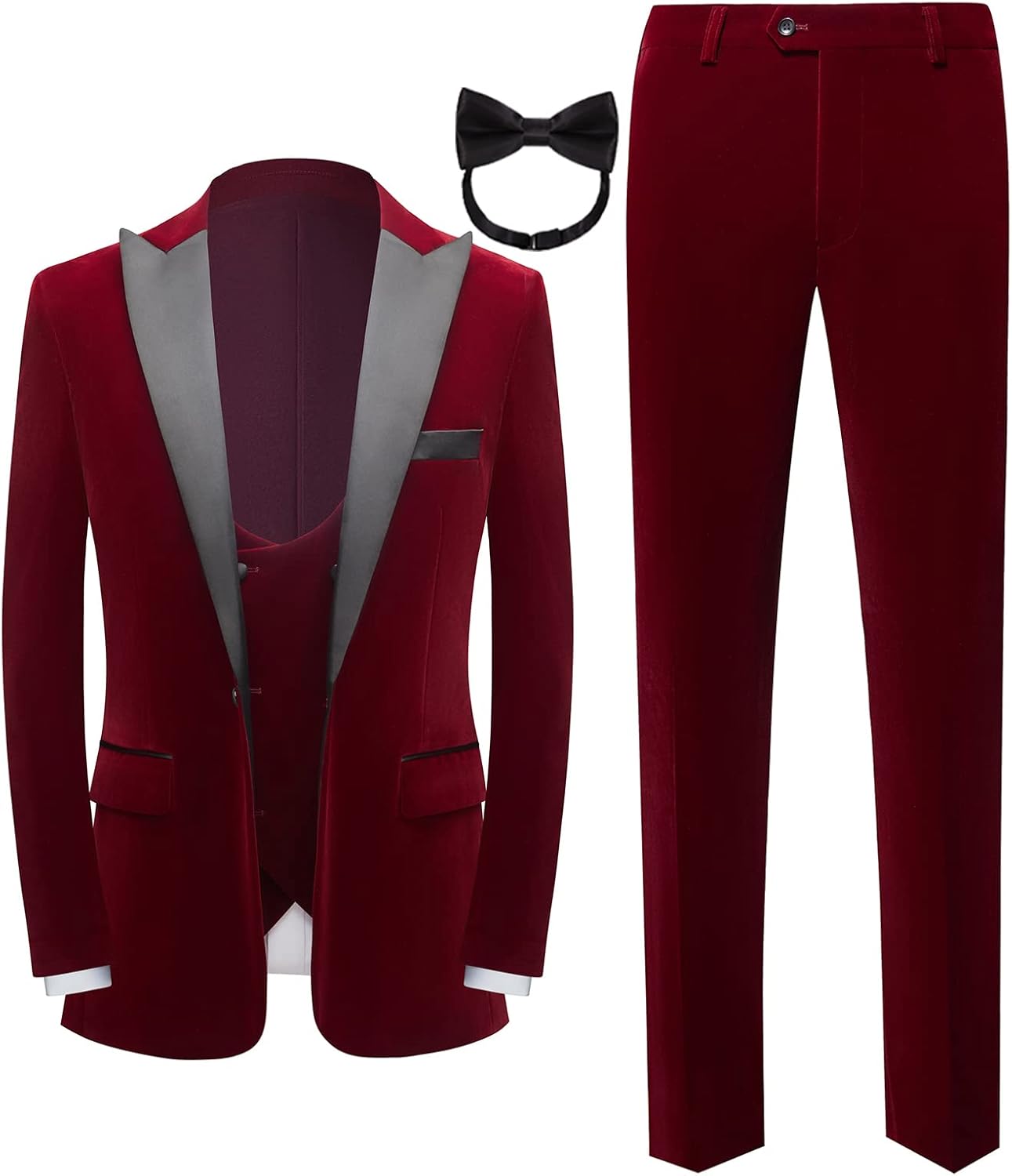 Men Suit 3 Pieces Slim Fit Solid Color Peaked Lapel Tuxedo Jacket Blazer for Party Prom Wedding