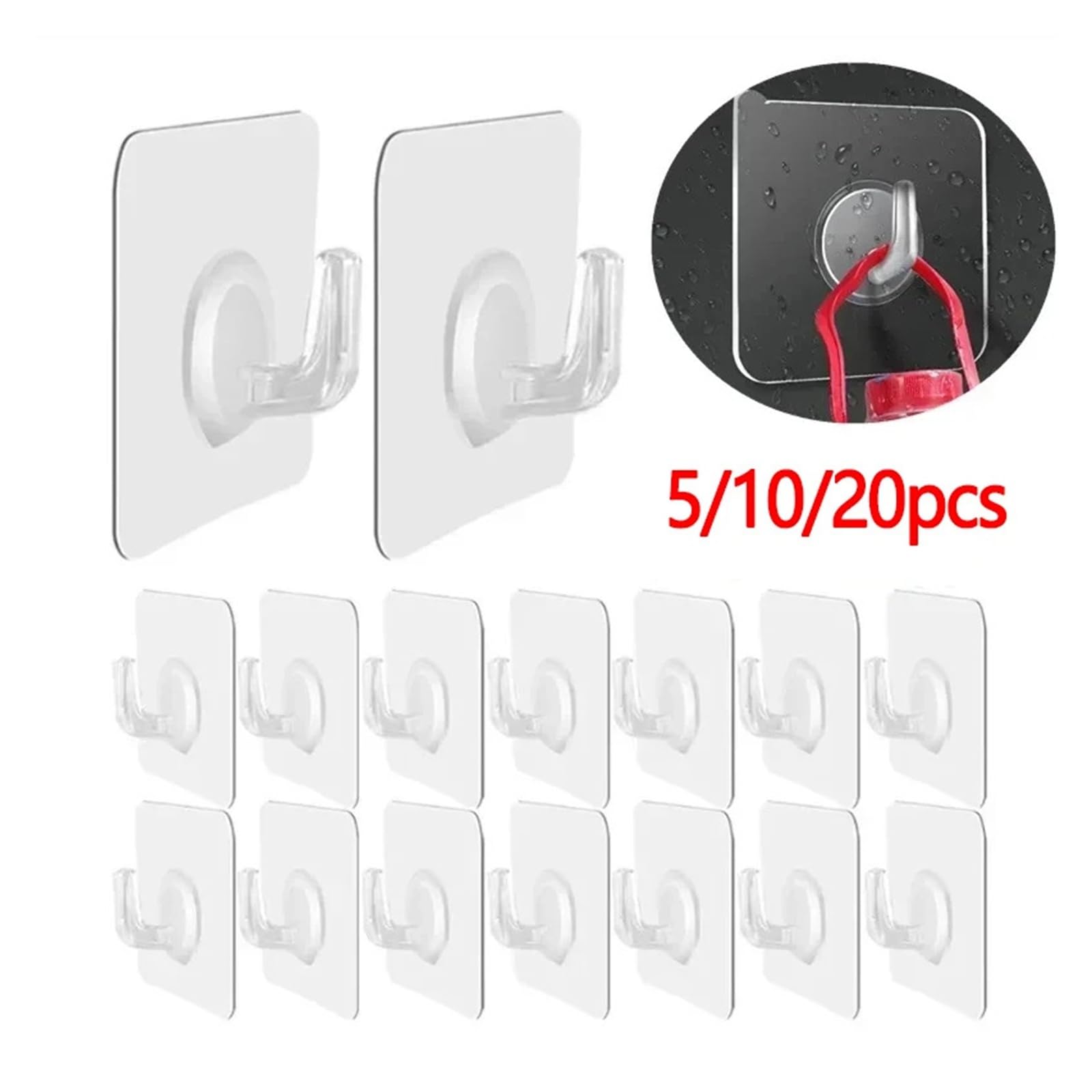 Gancho Autoadhesivo for Puerta Transparente, Gancho de Pared for niños, Estante de Carga Pesada, Cocina, baño, Toalla, Llavero, 5/10/20/30 Uds.