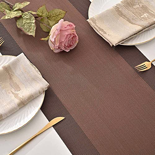 Giverare Table Runner, 12X53In Heat-Resistant Woven Vinyl Long Tabletop, Non-Slip Washable Pvc Table Runners, Easy To Clean Premium Plastic Dresser Cover For Wedding, Decor, Home, Art (Brown) #TOP3