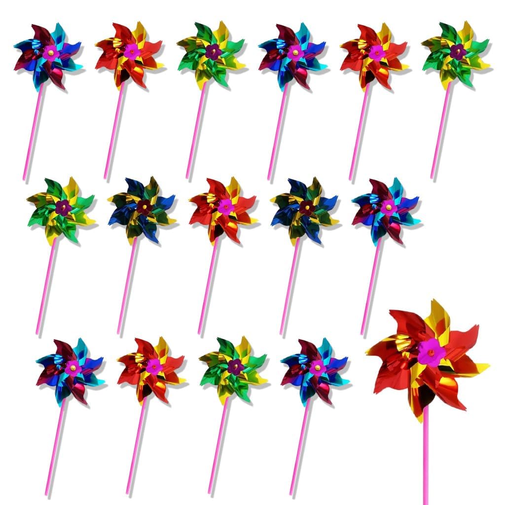 LinCoo 20 Pcs Windmills For Garden, Garden Windmills Outdoor, Reflective Pinwheels for Farm, Rainbow Windmill Spinners for Lawns, Colorful DIY Set