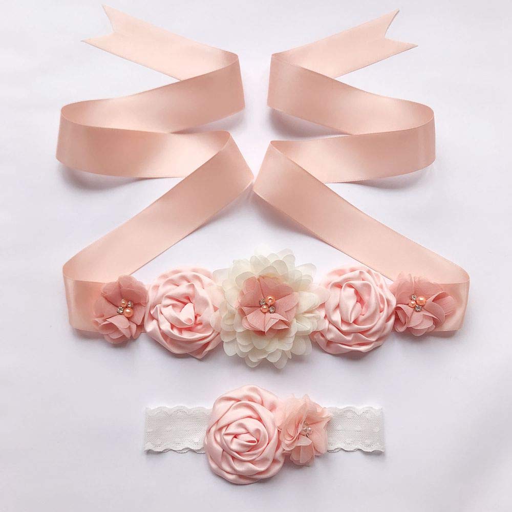 GreatRise Bloemenriem voor kinderen, hoofdband, set, bloemen, bruidsriem, bloemenmeisje, sjerp & haarband, riem, satijnen band, bruidsriem, jurk, heupriem voor bruiloft, feest, fotografie-accessoires