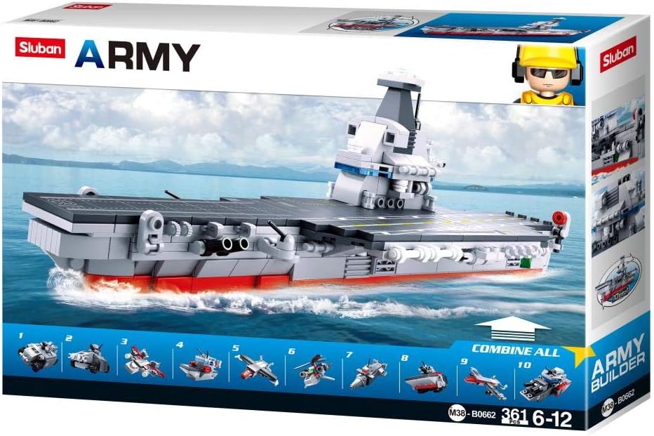 SlubanKids Creative Building Blocks Set | Imaginative Indoor Games Toys for Kids | Mega Army Aircraft Carrier, Mega Fighter Set and More (Aircraft Carrier 10 in 1)