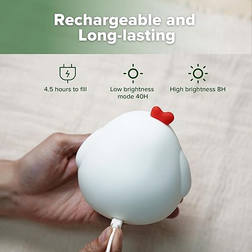 Miniatura 7 de haakaa Luz nocturna para bebé, recargable por USB, con divertido animal, lindo pollo, lámpara blanda para niños, 2 niveles de silicona regulable con