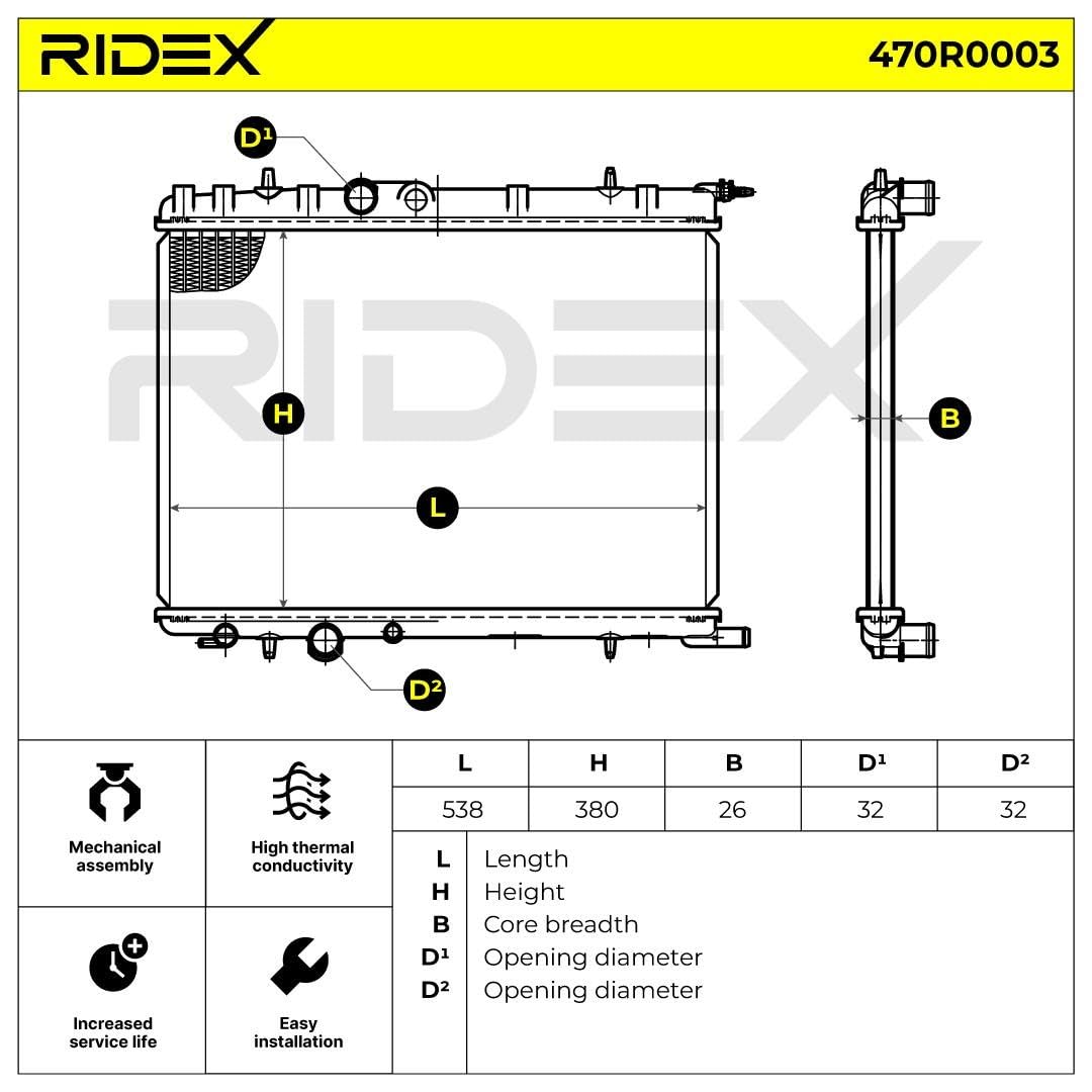 RIDEX 470R0003 Radiatore motore con accessori Compatibilità con PEUGEOT 206 2 volumi/Coda spiovente 2A/C