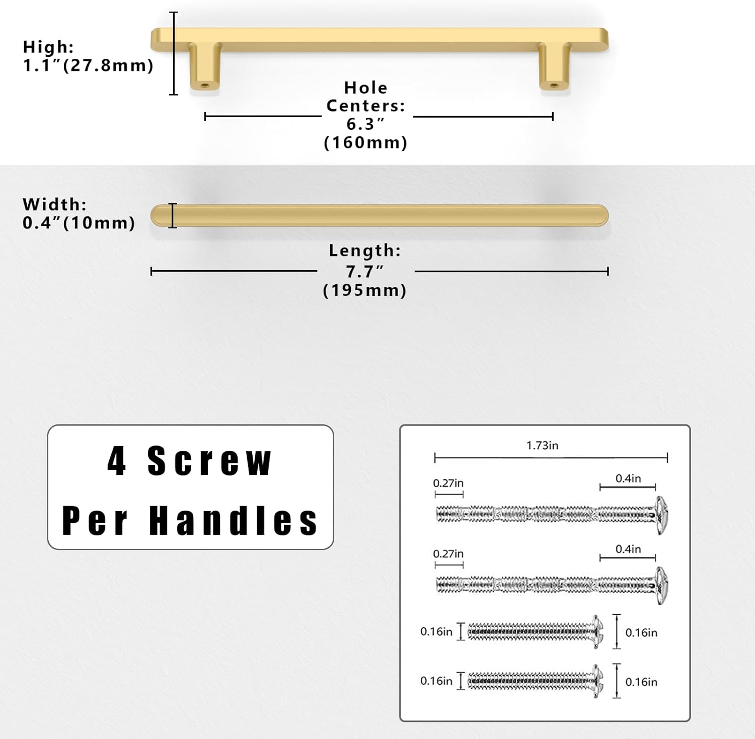 10 pack brushed gold cabinet pulls 6.3 inch(160mm) kitchen cabinet handles solid zinc alloy cabinet hardware drawer pulls 6.3" hole center brushed gold
