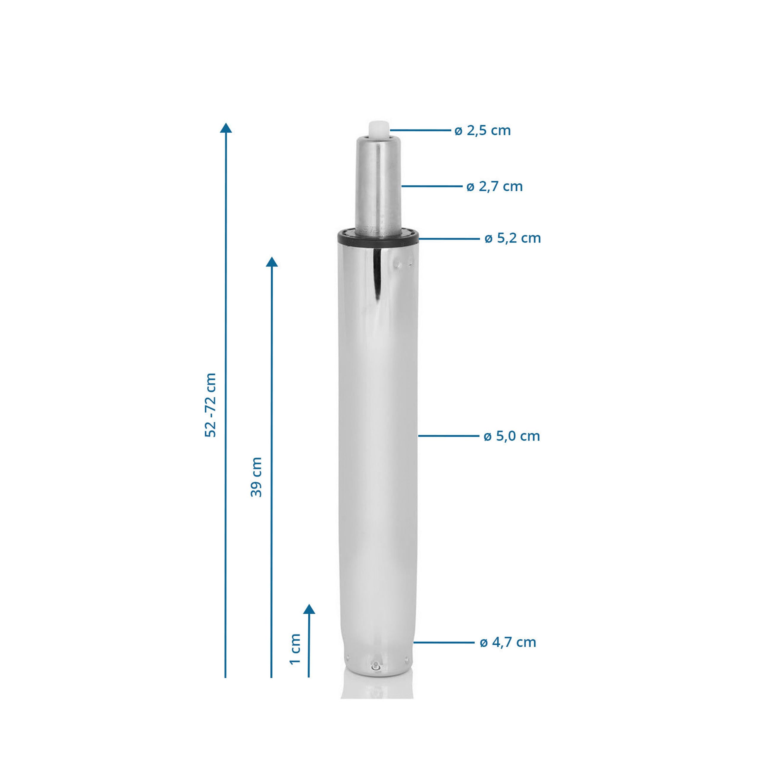 hjh OFFICE 723-07 Muelle de Gas para Silla de Oficina XXL 52-72 cm Cromo, Repuesto Cilindro Elevador de Gas, Resorte Amortiguador de Gas, hasta 180kg