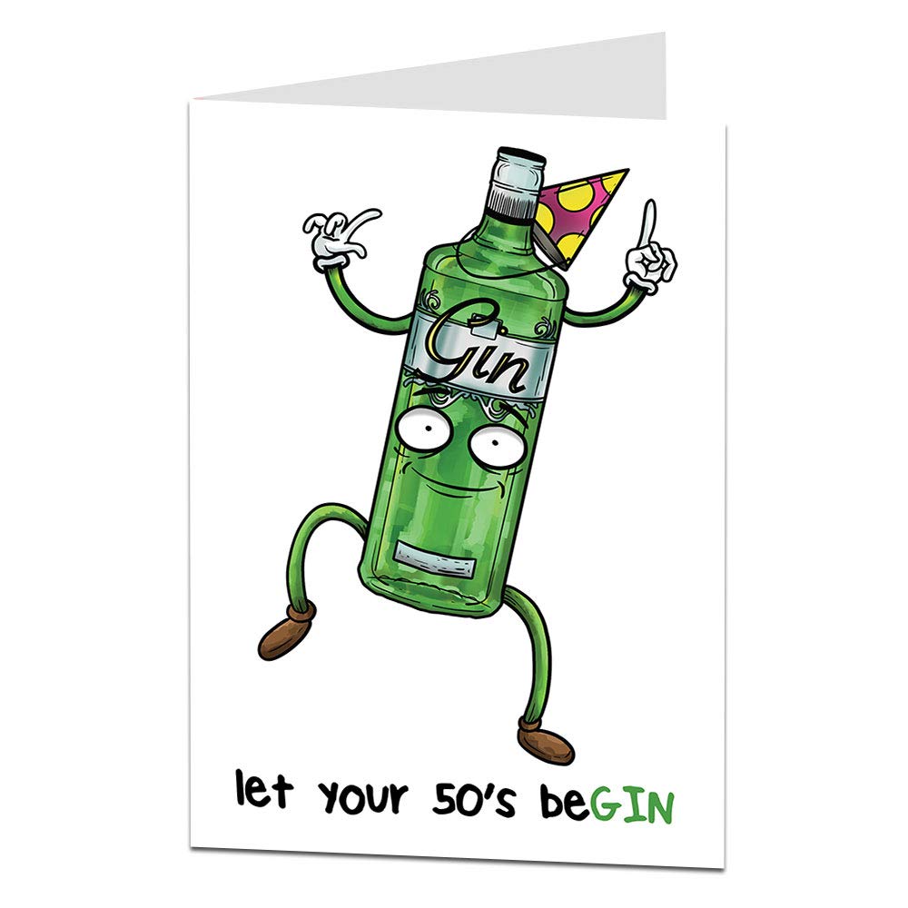 LimaLimaFunny 50th Birthday Card for Men & Women Quirky Gin Design