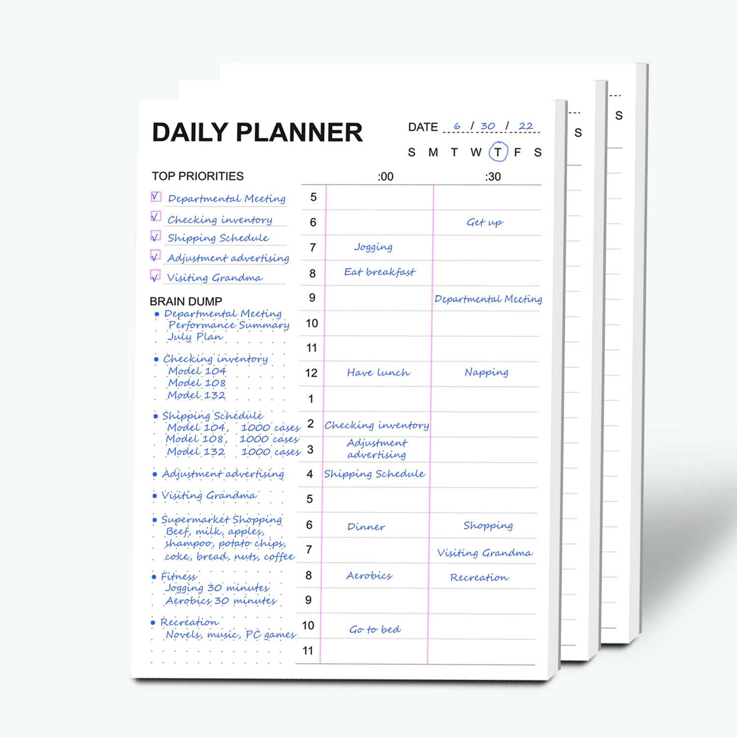 Tiankool To Do List Notepad 3Pack/Set,Daily To Do List with Priorities, Brain Dump, Hourly Scheduler and Notes,Daily Planner Notepad for Work, Study, 60 Tear Off Sheets Planning Pad, 7x10 Inch