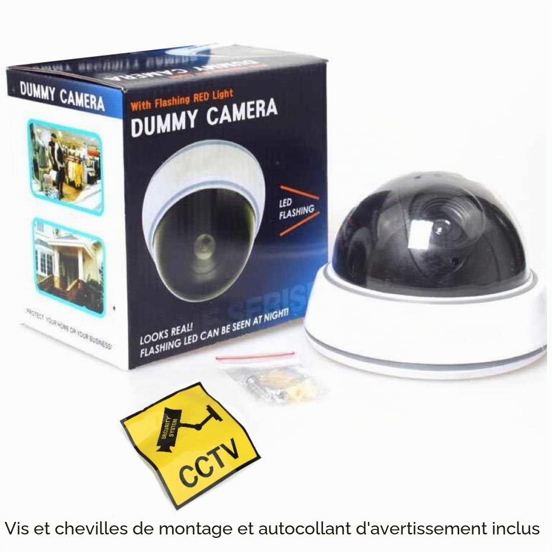 O&W Security Lot de 2 caméras dôme factice professionnelles avec LED clignotante avec objectif et clignotant