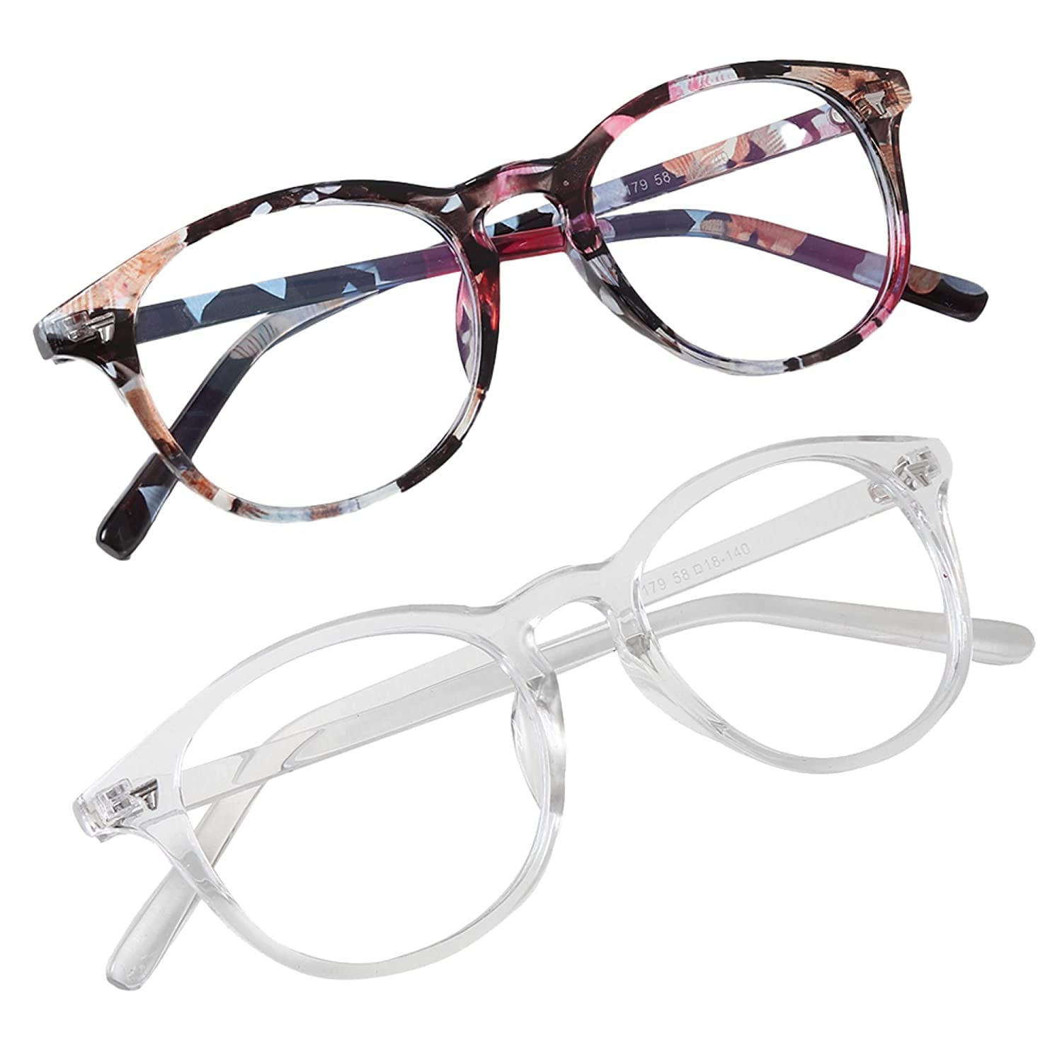 Blue Light Blocking Blue Cut Anti Glare Round Glasses Men and Women for Eye Protection from UV by Computer/Tablet/Laptop/Mobile(stag transp & floral C_BZ)-image-43