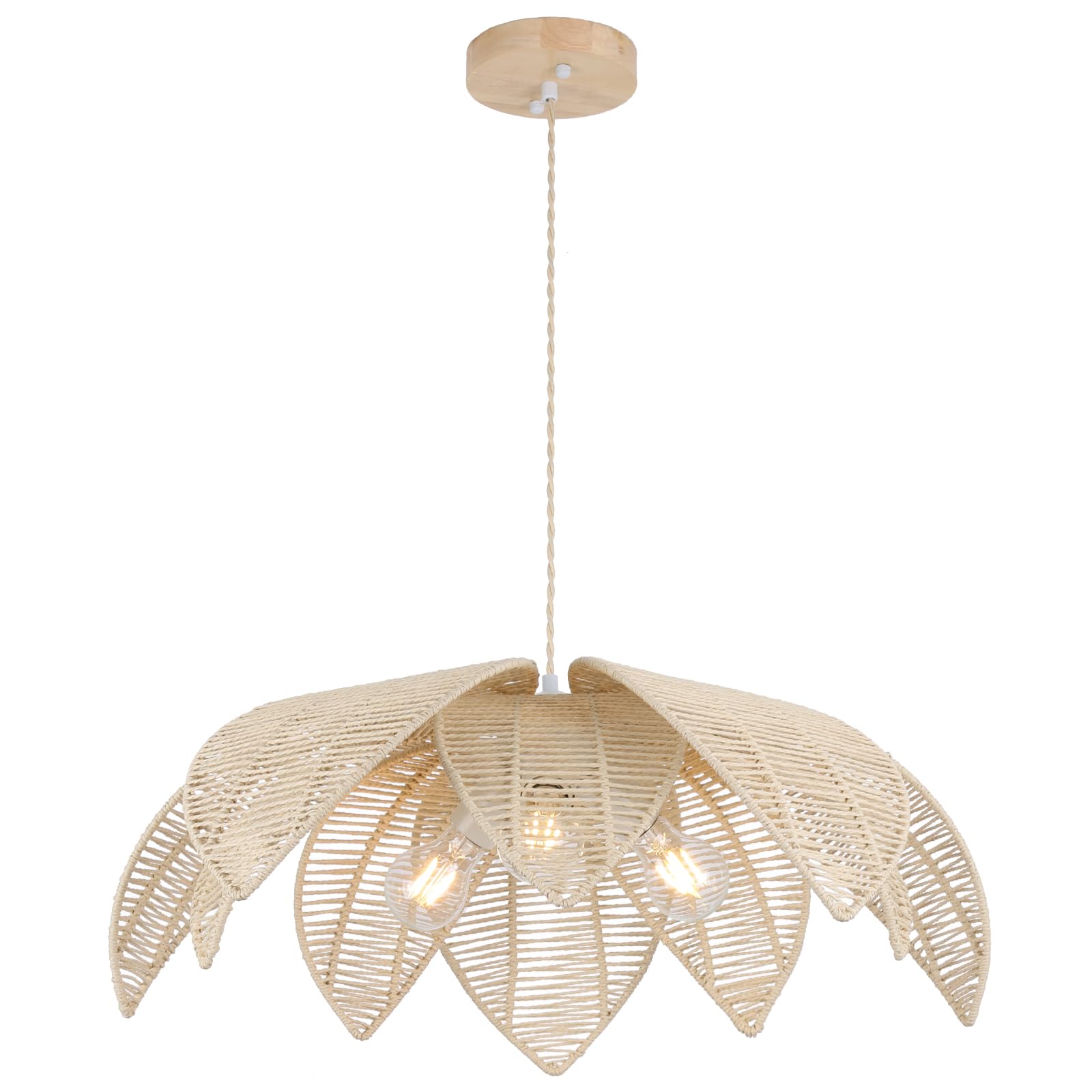 Photo 1 of WYYSDWNE 24”Hand Woven White Rattan Chandelier, 3-Lights Boho Light Fixture Adjustable Coastal Pendant Light for Kitchen Island Dining Living Room