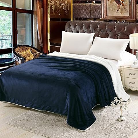 Zangge Bedding Luxury Soft Large Flannel Sherpa Throw Sofa Chunky Bed Blanket Navy 200cm x 230cm Cover