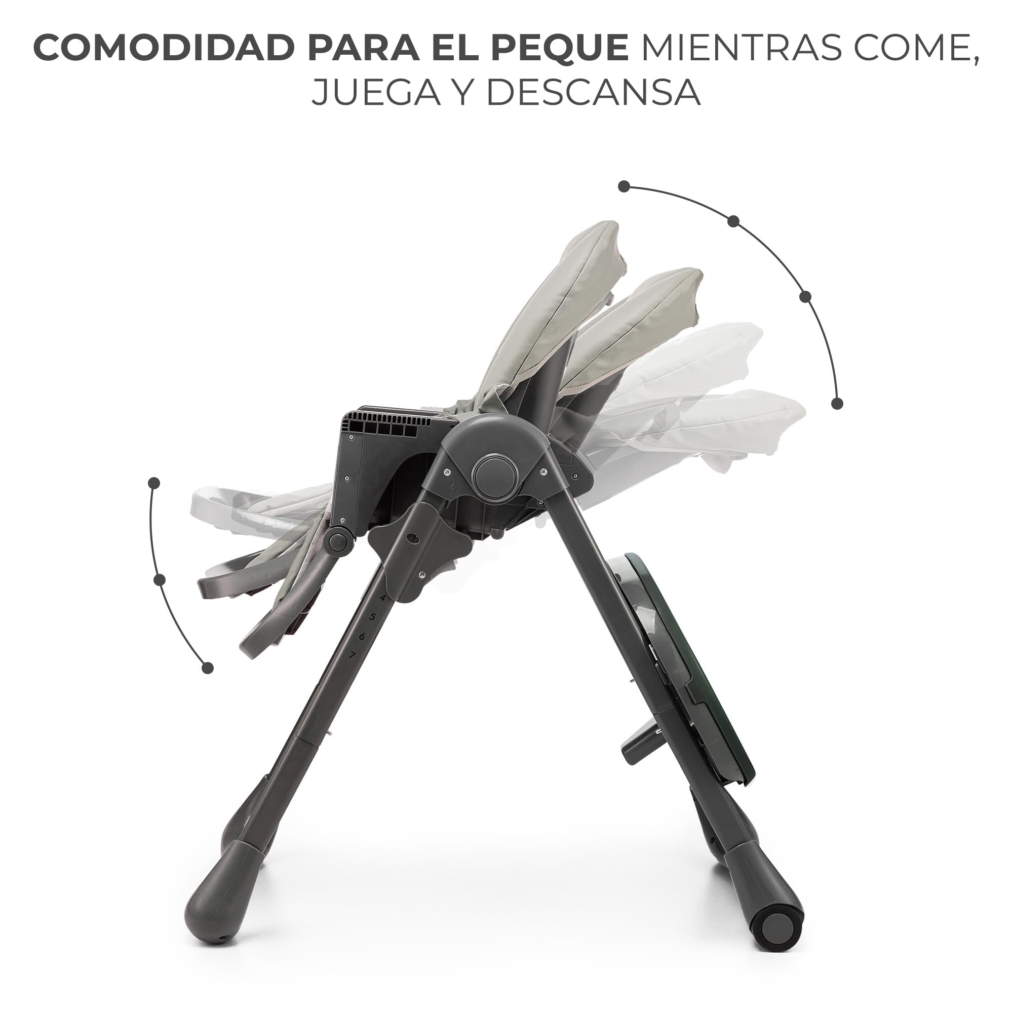 Kinderkraft TUMMIE Trona Bebé, 2 en 1, trona para niños, trona combinada, Asiento desde los primeros meses de vida, reposapiés, Posición tumbada, con juguetes, ajustable, Gris