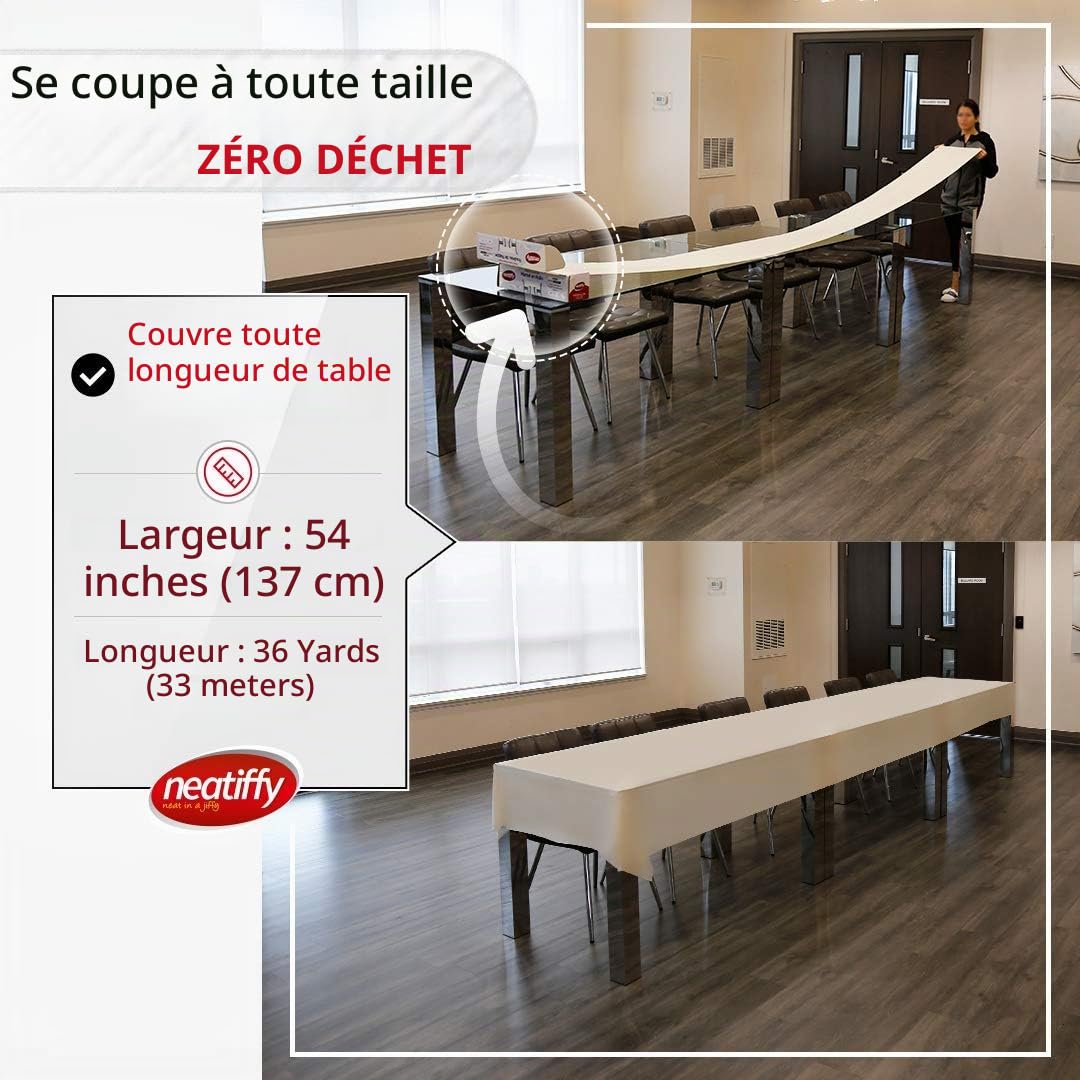 Neatiffy Jetable En Plastique Rouleau De Nappe, Équivalent à 12 paquets de pique-nique, Ivoire