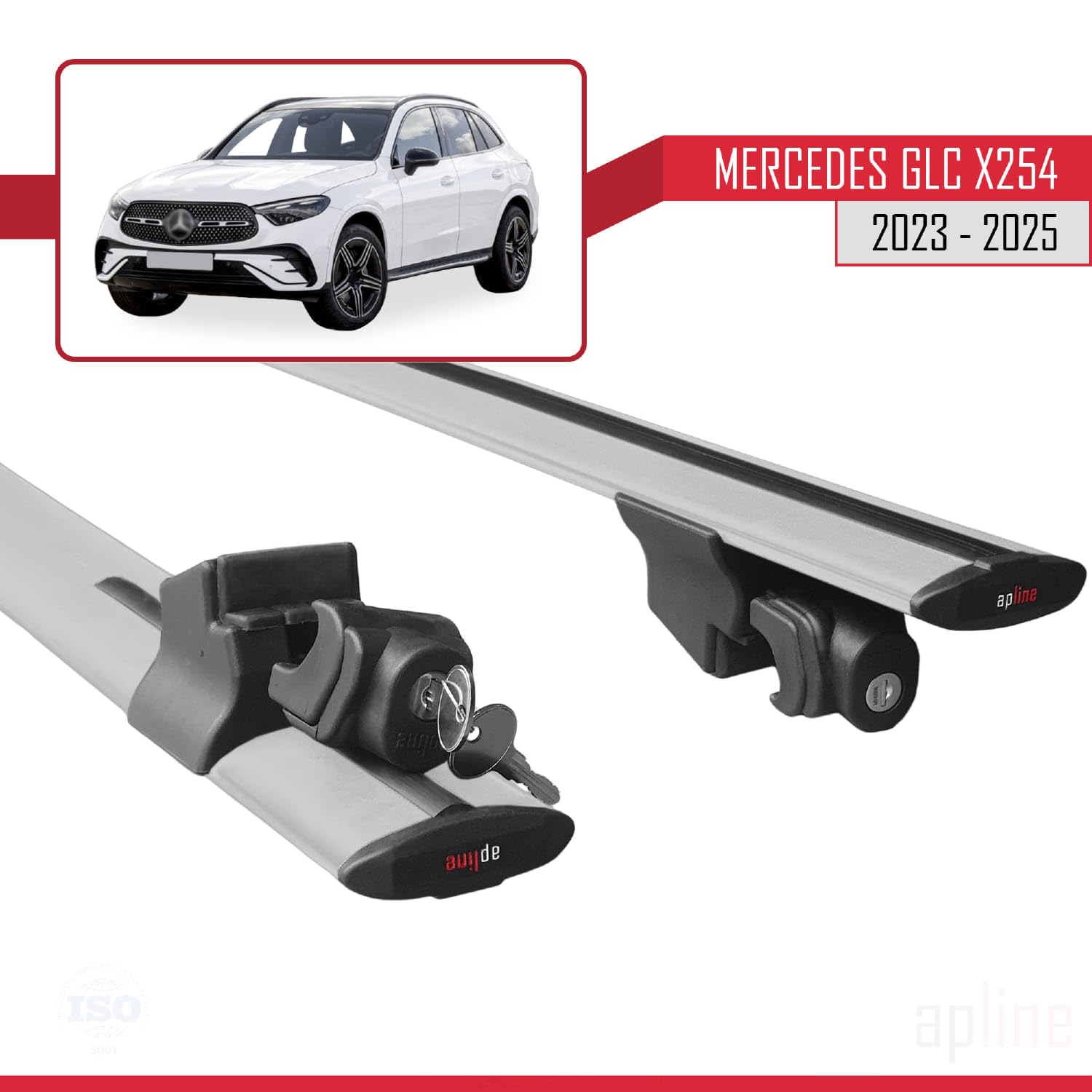 Dachträger Für Mercedes GLC Klasse 2 (X254) 2023–2025 – Hook-Modell – 2 Alu-Stangen – Bis 75 Kg Belastbar