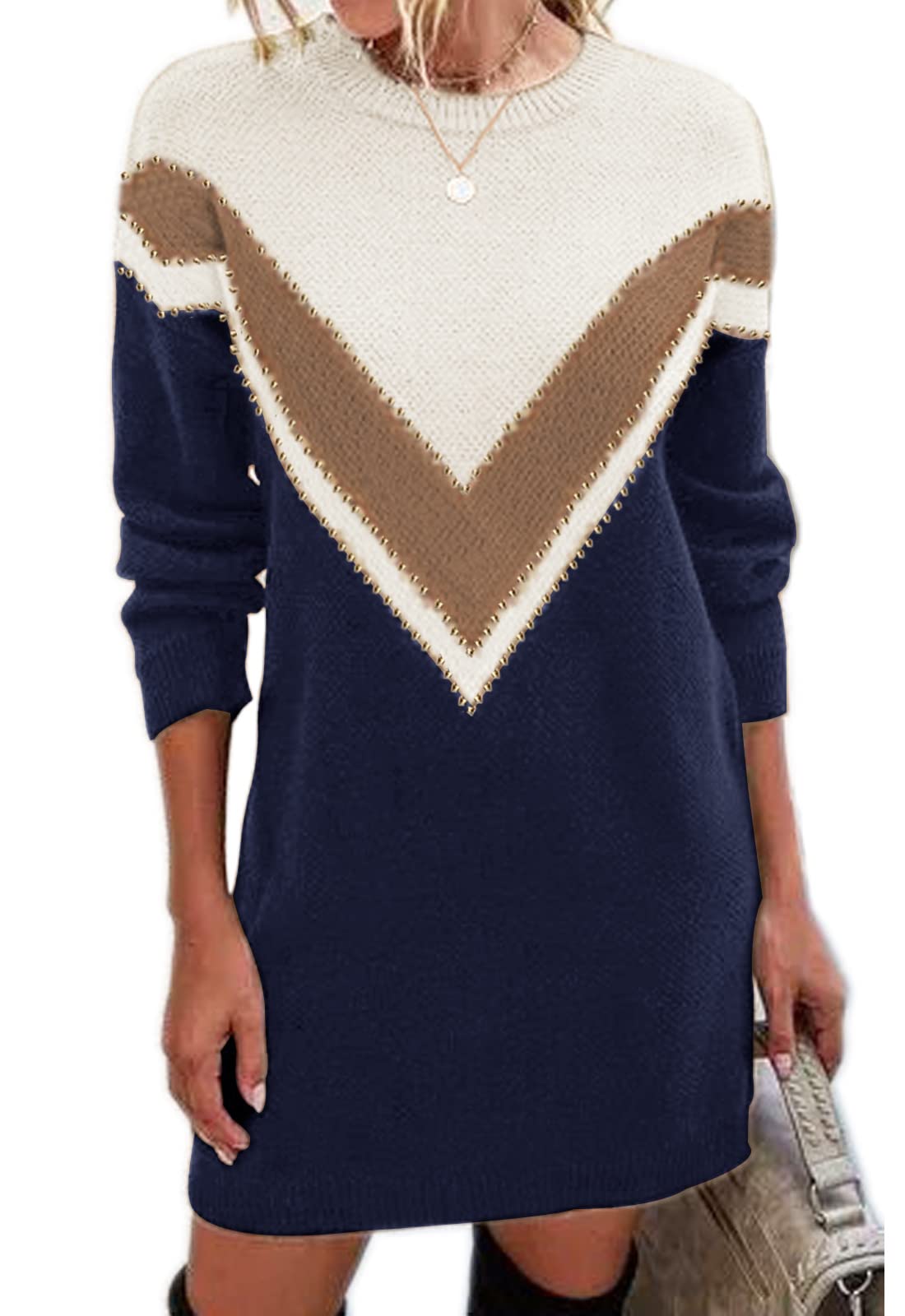 Jayscreate Womens Winter Sweater Dress Casual Long Sleeve Crew Neck Loose Shift Slim Fit Soft Warm Knit Elegant
