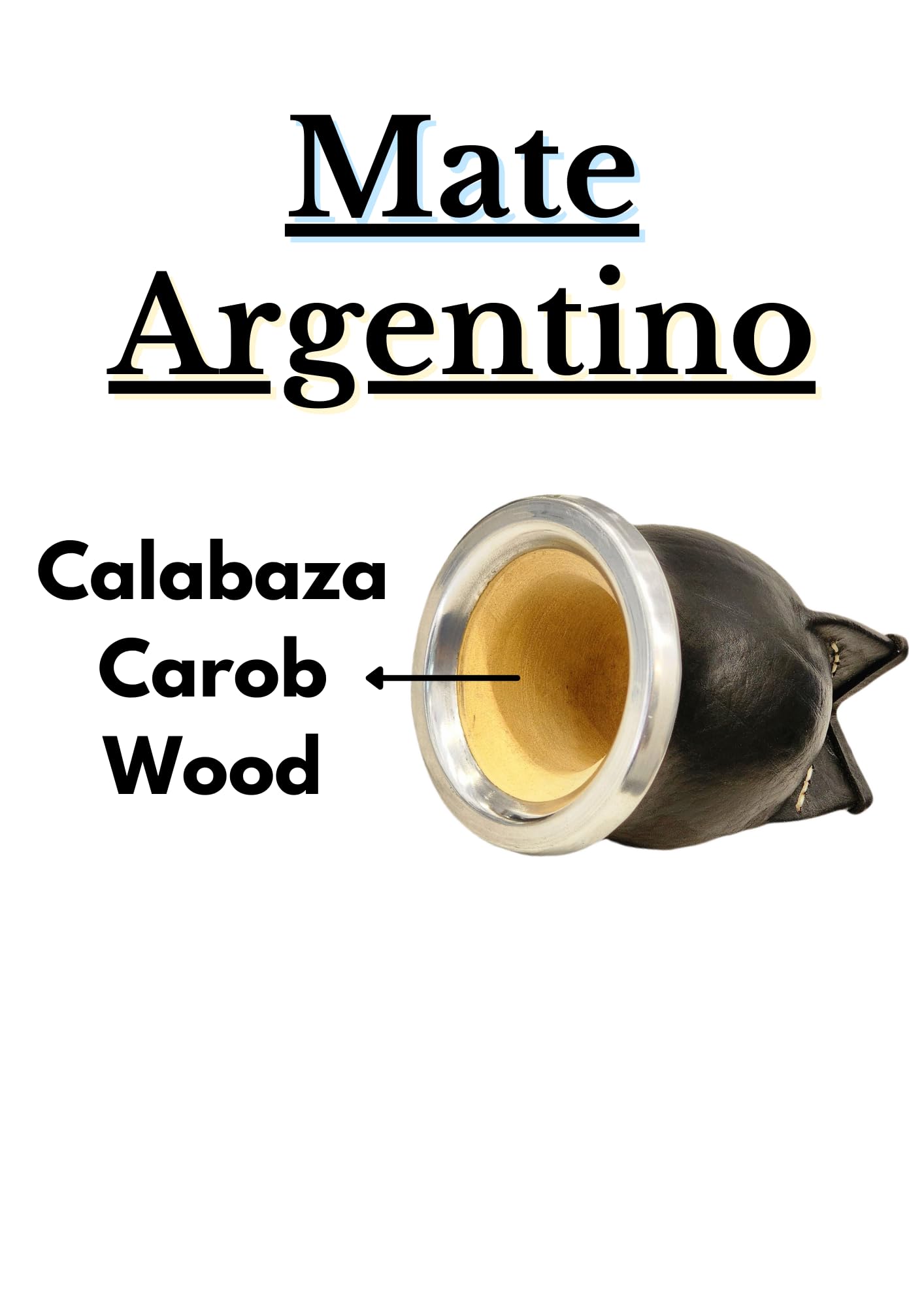Taza Mate Argentino Premium con Interior Madera de Calabaza Natural Y Exterior Cuero Negro con Acero Inoxidable - Incluye Bombilla para Yerba Mate.