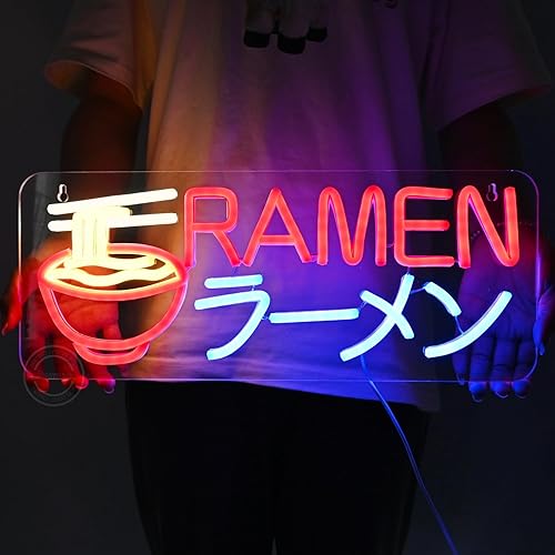 Britrio Ramen - Letrero de neón LED para decoración de pared, letreros de fideos iluminados, restaurante, hogar, bar, cocina, comedor, cafetería,