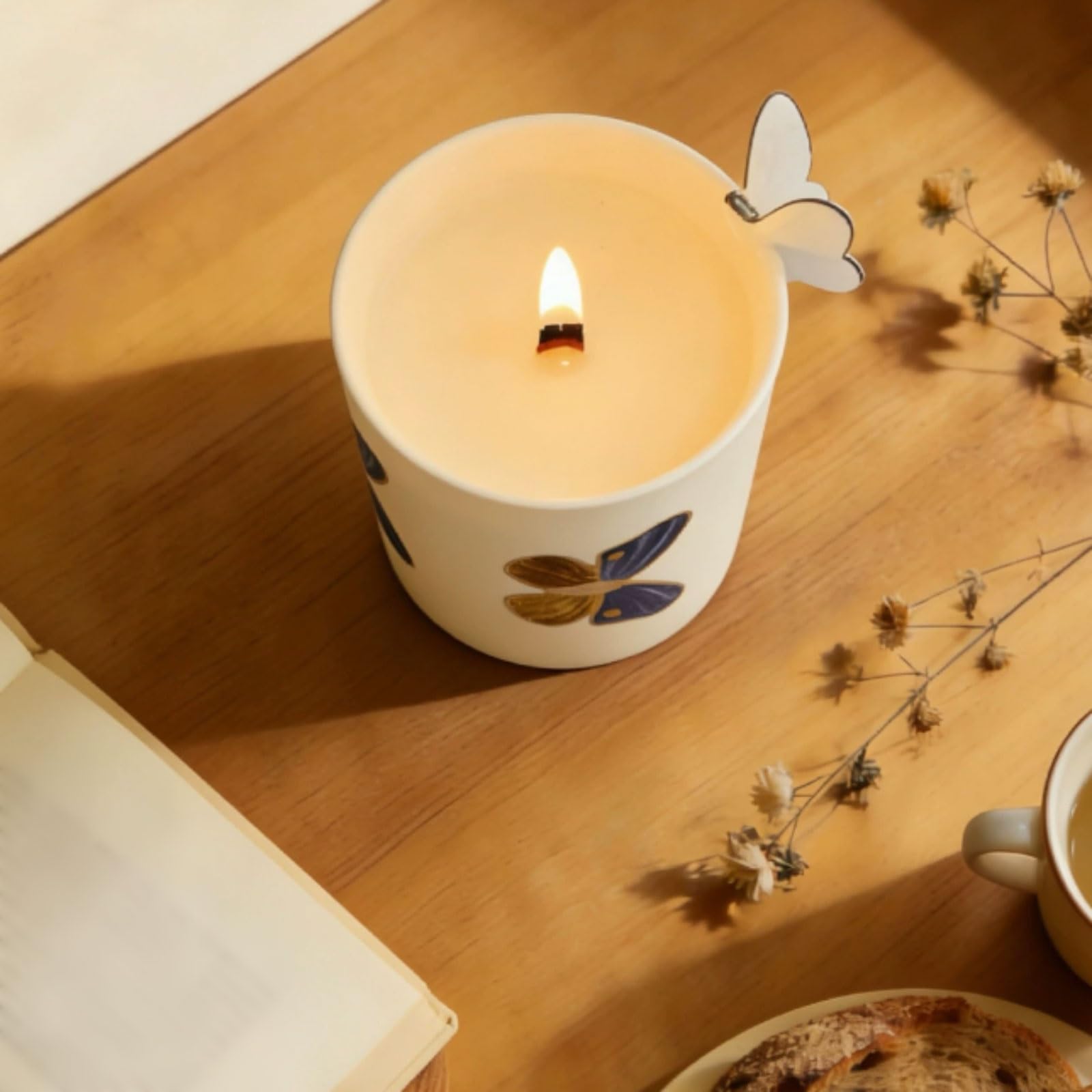 Velas de cerámica hechas con cera de soja y aceites esenciales botánicos, vela perfumada reutilizable de larga duración for dormitorio y oficina(Vanilla)