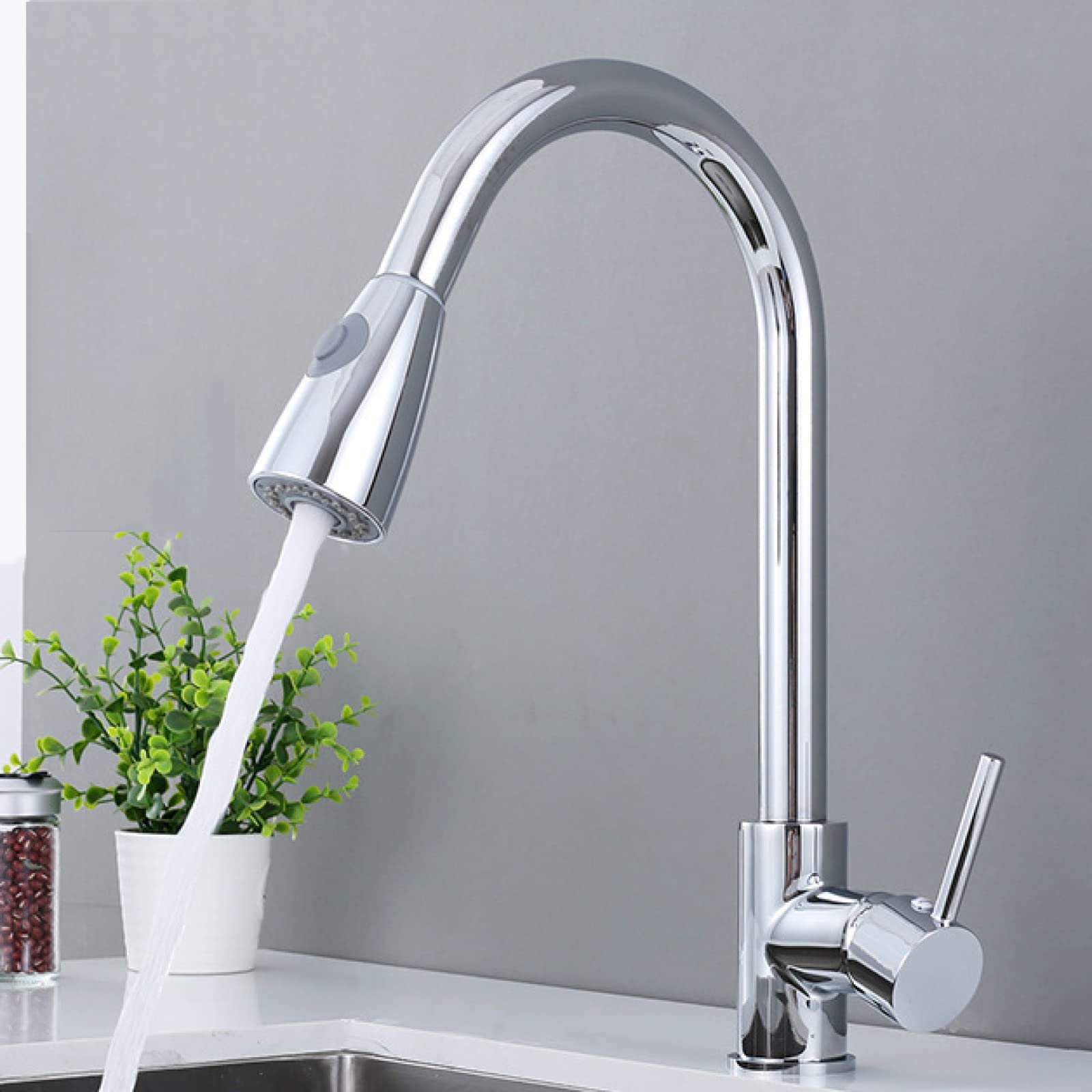 Robinet de cuisine extractible et rotatif à 360° fini chrome pour eau chaude et froide