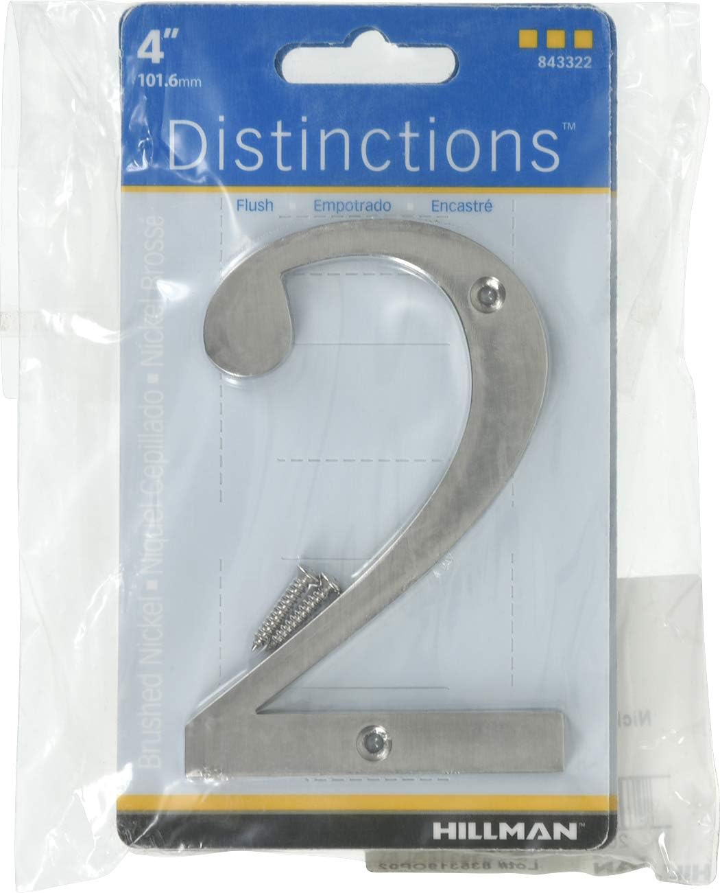 Distinctions by Hillman 843322 4-Inch Brushed Nickel Flush-Mount House Number 2 (Pack of 2)