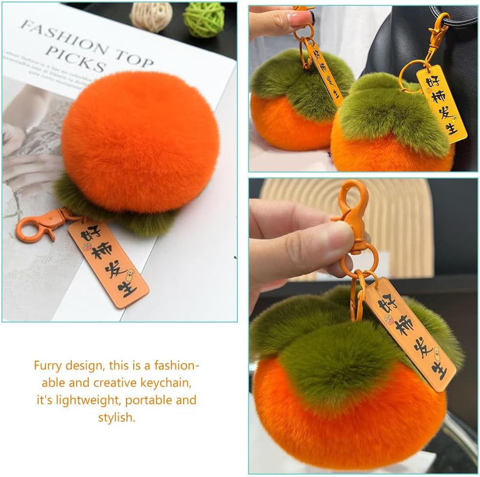 Baluue Persimmon Keychain Plush Bag Charm Soft Fuzzy Fruit Keyring for Backpack Purse Decoration 4 Inch - Image 5