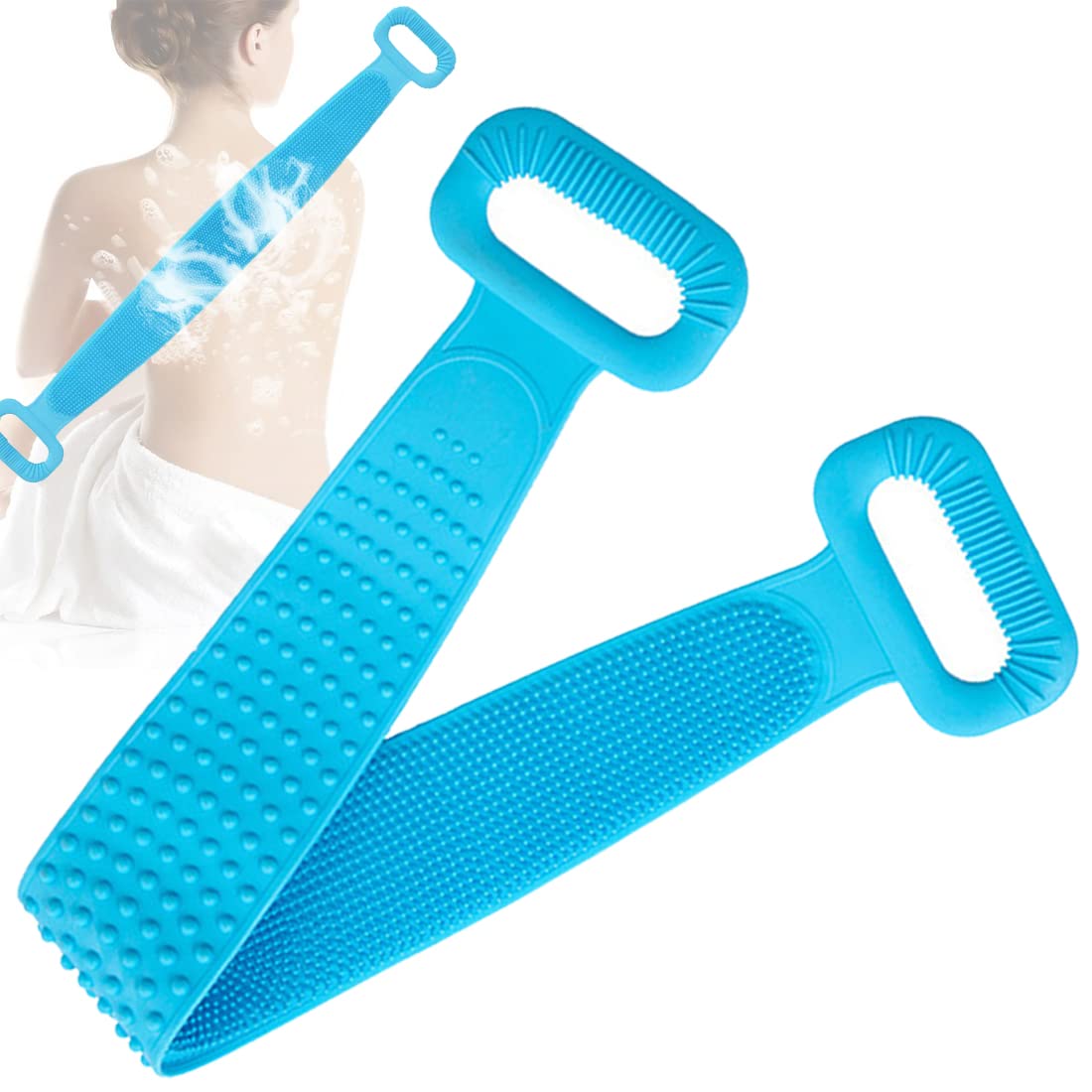 HOTLIKE Cepillo Corporal de Silicona 90CM Ampliado, Cepillo Exfoliante Corporal, Cepillo Espalda Ducha, Cepillo Seco Cepillo Corporal de Ducha de 2 Cara para Exfoliación Limpieza y Masaje (Azul 90cm)