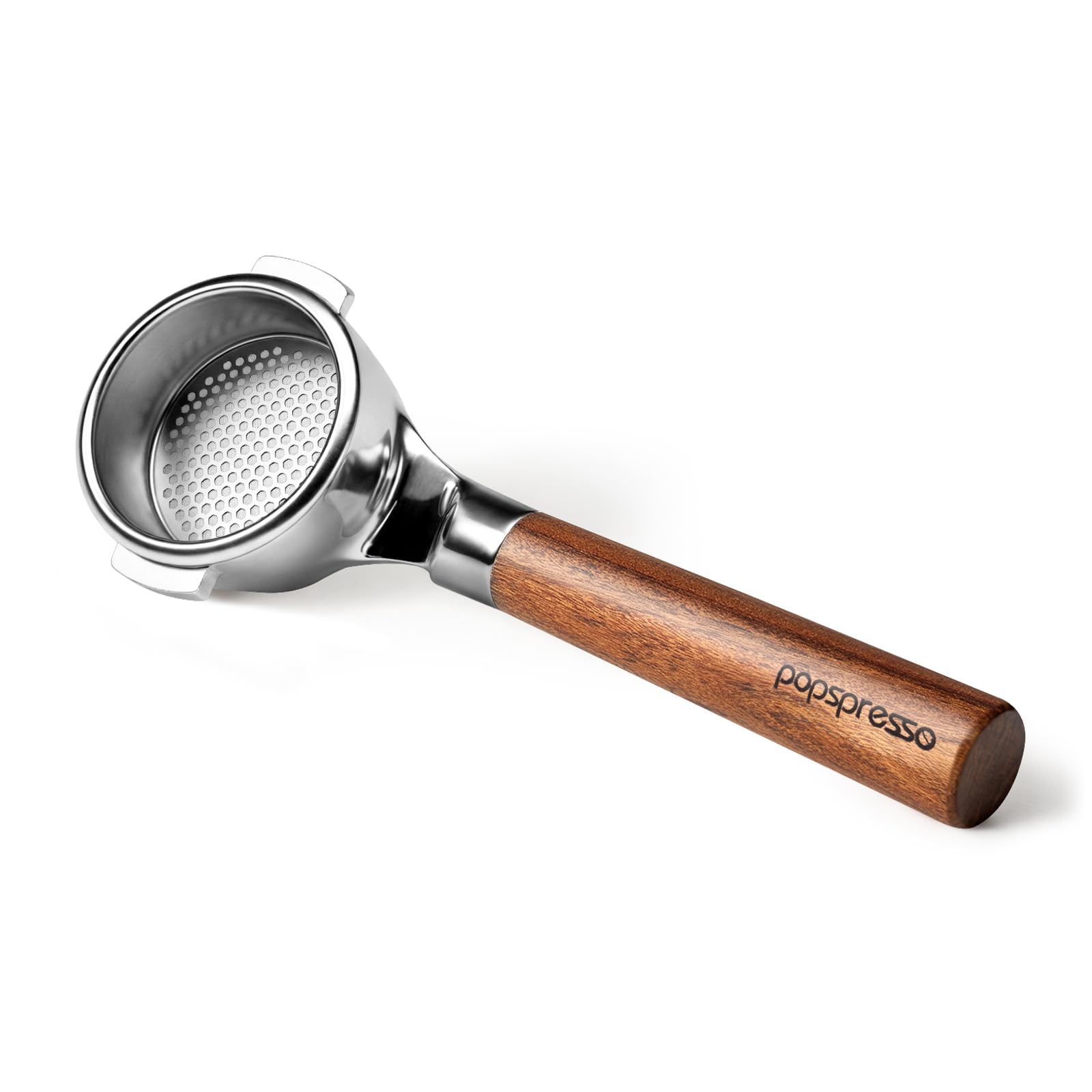 58mm Bottomless Portafilter with Walnut Wood Handle & Filter Basket, Compatible with E61, Flair 58, ECM, Rocket, Sanremo, Slayer Coffee Machines