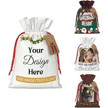 CUESREM Personalized Christmas Wrapping Gift Bag with Name Logo Custom Canvas Santa Sacks Drawstring Christmas Bags for Home Decor