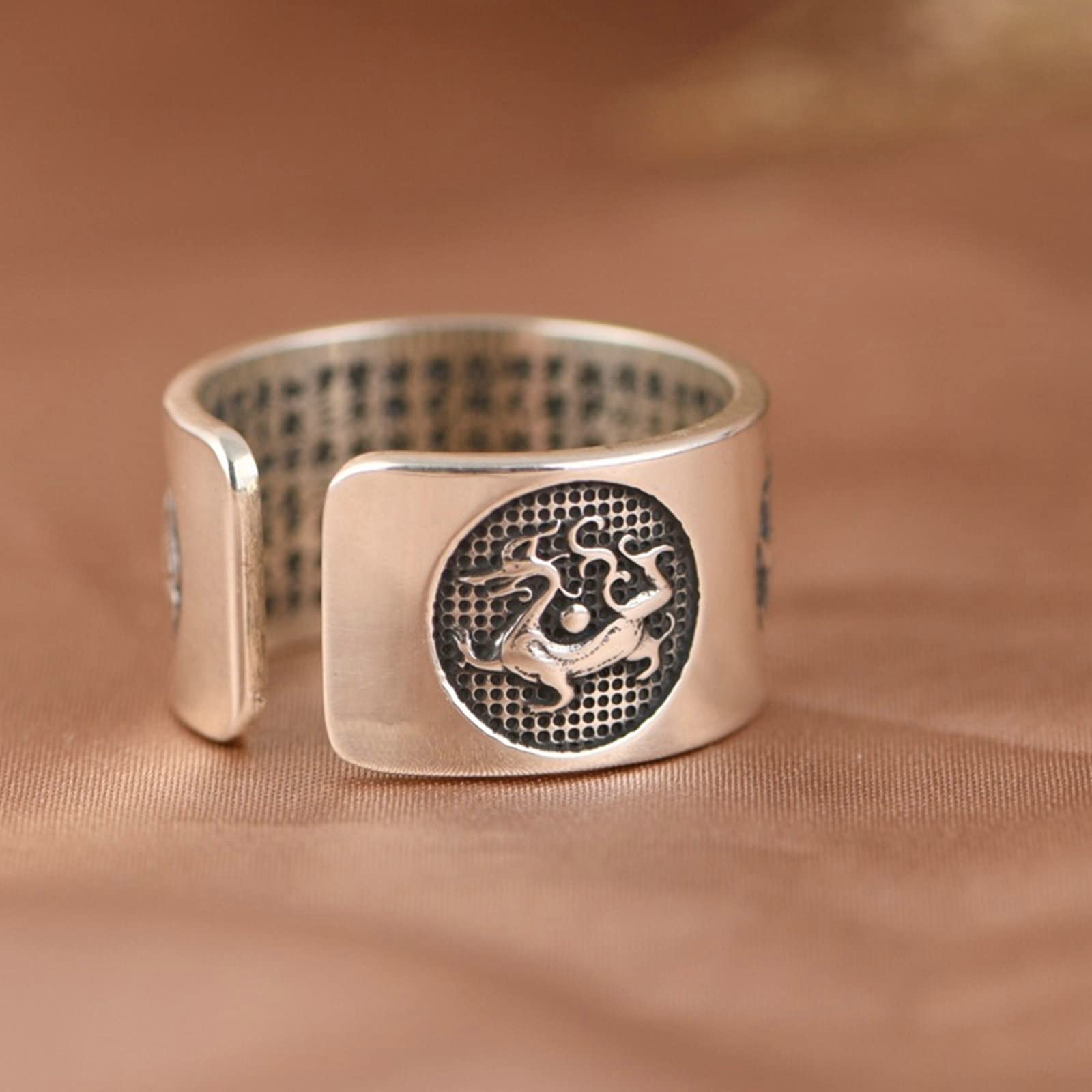 Anillos de boda únicos de plata de ley, anillo ajustable para mujer, diseño de animales antiguos de la suerte