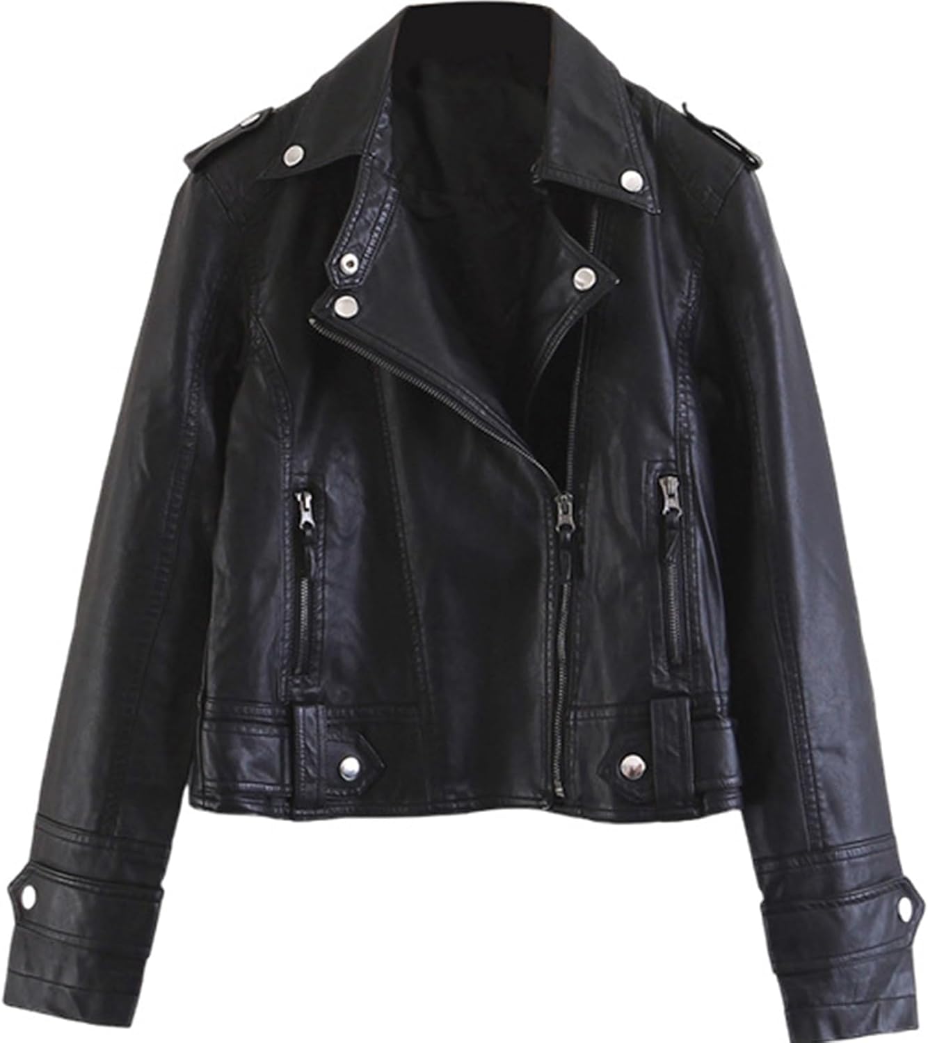 Faux Leather Jacket Zip Up Moto Biker Classic Short Jacket Coat Women PU Jacket Classic Short Bomber Jacket